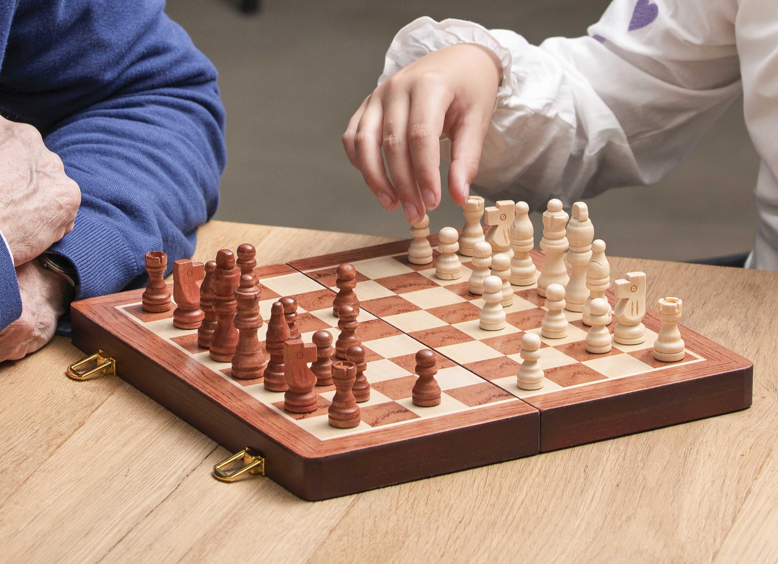 Coffret d'échecs de Luxe en Bois Massif - Pliant - Pièces sculptées - Bois de frêne (31X16X6 CM), Brun, Crème