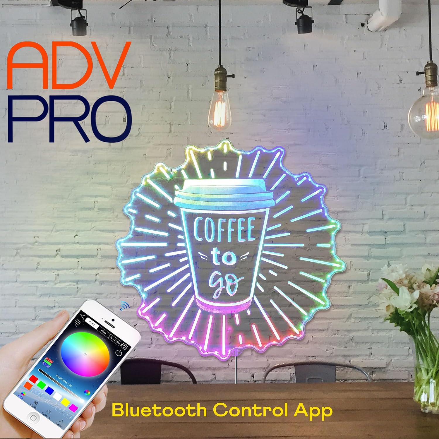 ADVPRO Coffee to Go Cafe Take Away RGB Dynamic Glam LED Sign - Cut-to-Edge Shape - Smart 3D Wall Decoration - Multicolor Dynamic Signage st06s44-fnd-i0211-c