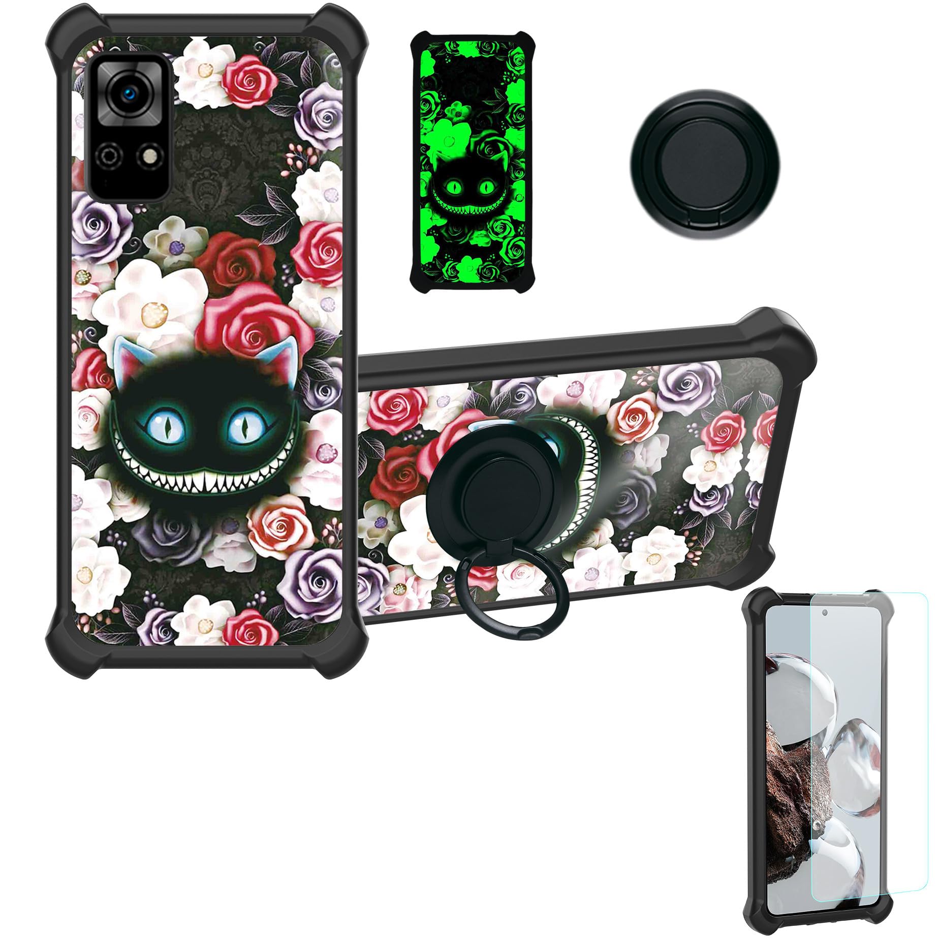 jioeuinly PCD P65 US Case Compatible for PCD P65 US Bengal Phone Case Cover [with Tempered Glass Screen Protector][Hard PC + Soft Silicone][Ring