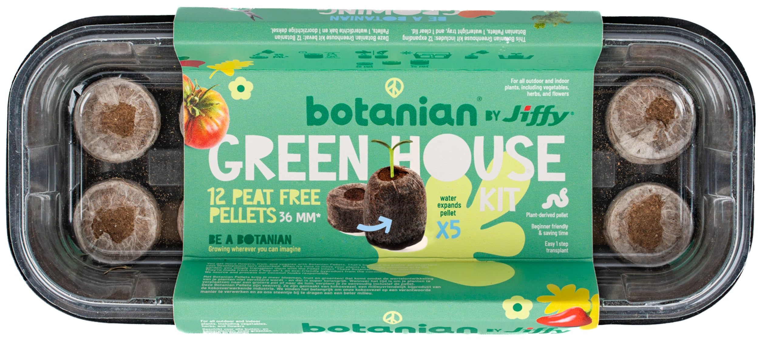Muddy Hands Green Botanin Jiffy Mini House With 12 Peat Free Coco Coir Soil Compost Pellets - Propagator Seed Tray With Lid – Plant Seedling Germination Growing Starting Tray