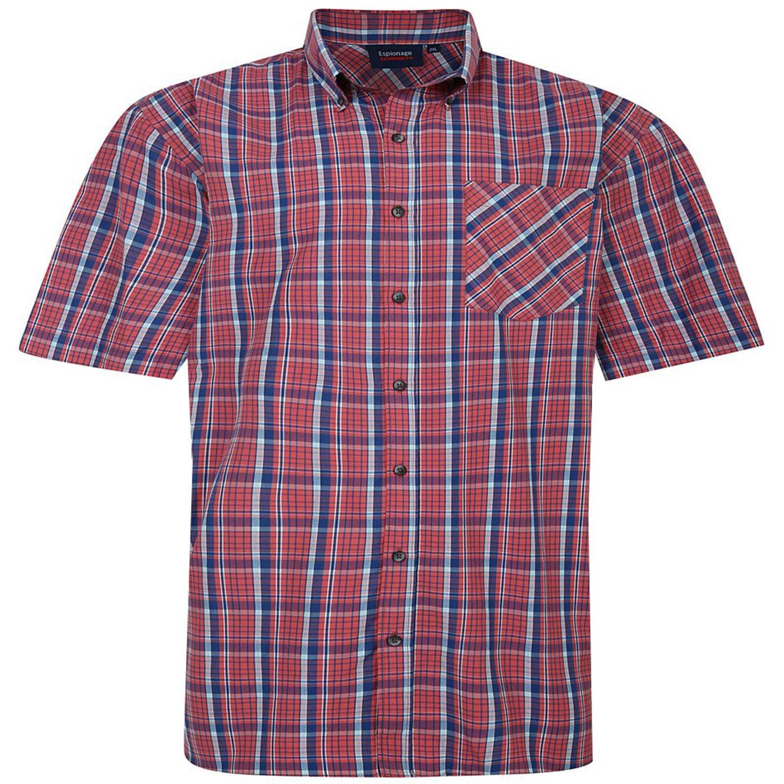 Espionage Mens Plus Size SH406 Check S/S Shirt 3XL Coral/Navy
