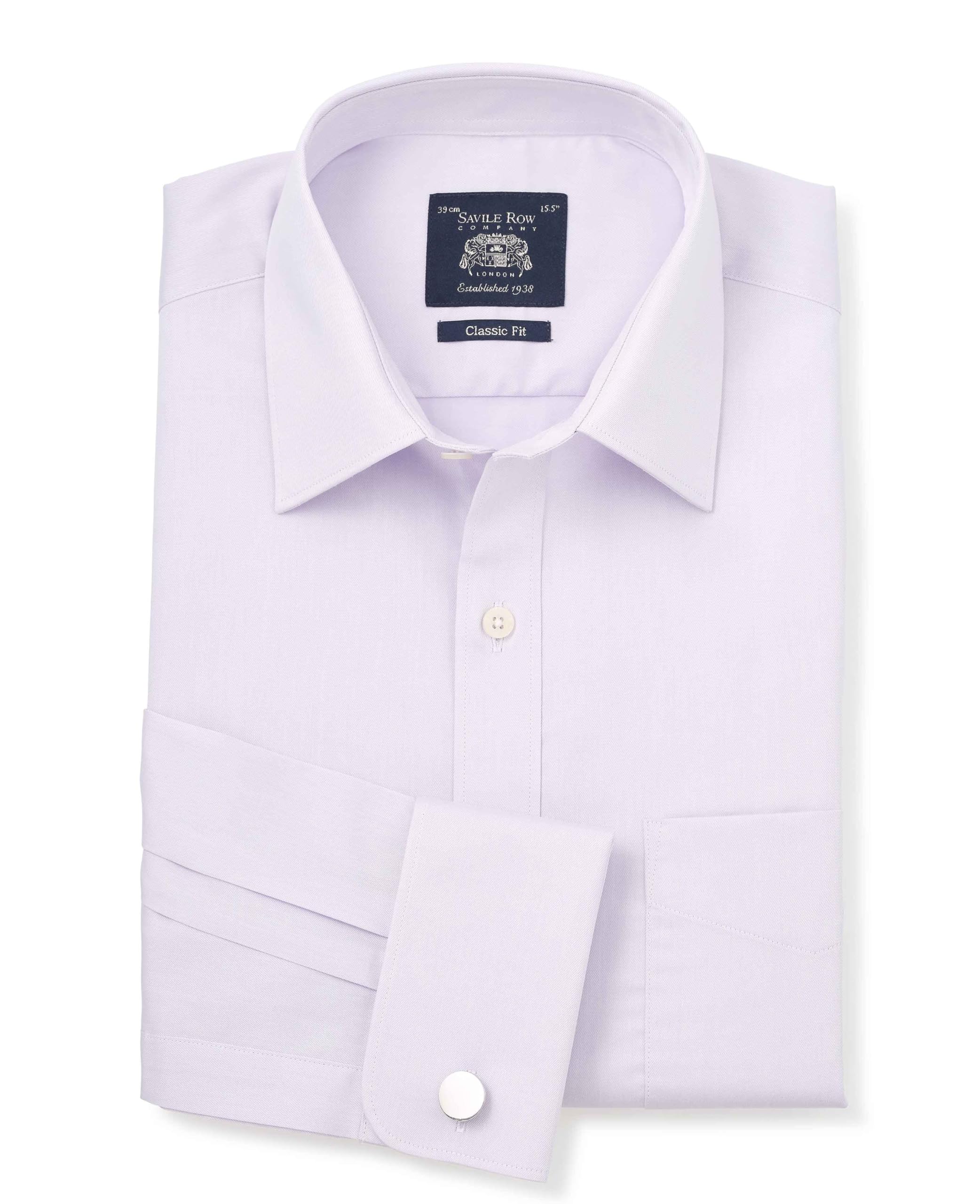 THE SAVILE ROW COMPANY LONDON Men's Classic Fit Cotton Twill Double Cuff Formal Shirt - Lilac - 16.5" Collar - Standard