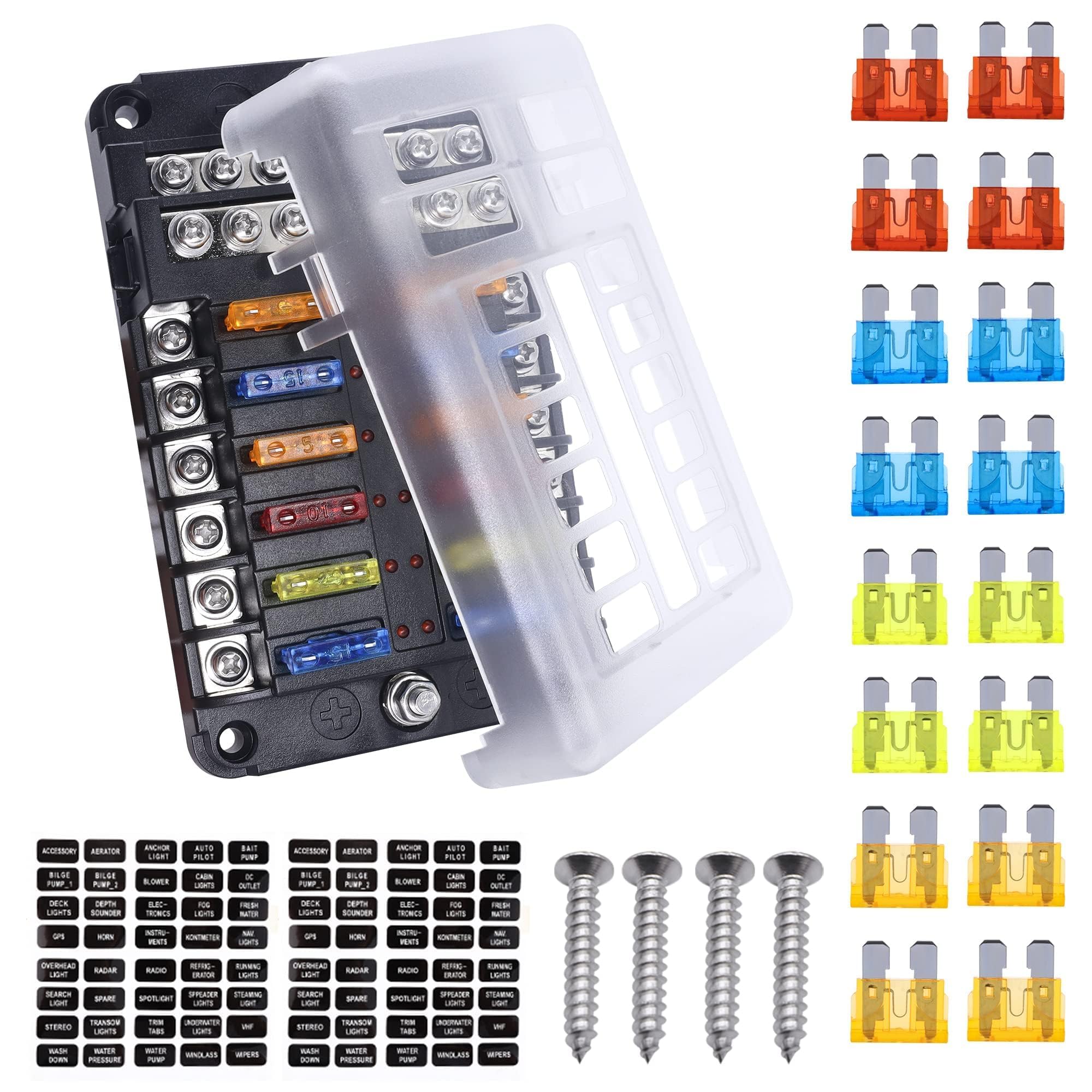 TOHUBE Scatola Dei Fusibili 12v Impermeabile Scatola Portafusibili Con Indicatore LED E Coperchio Di Protezione 12V-24V Per Auto Barca Camion - 4