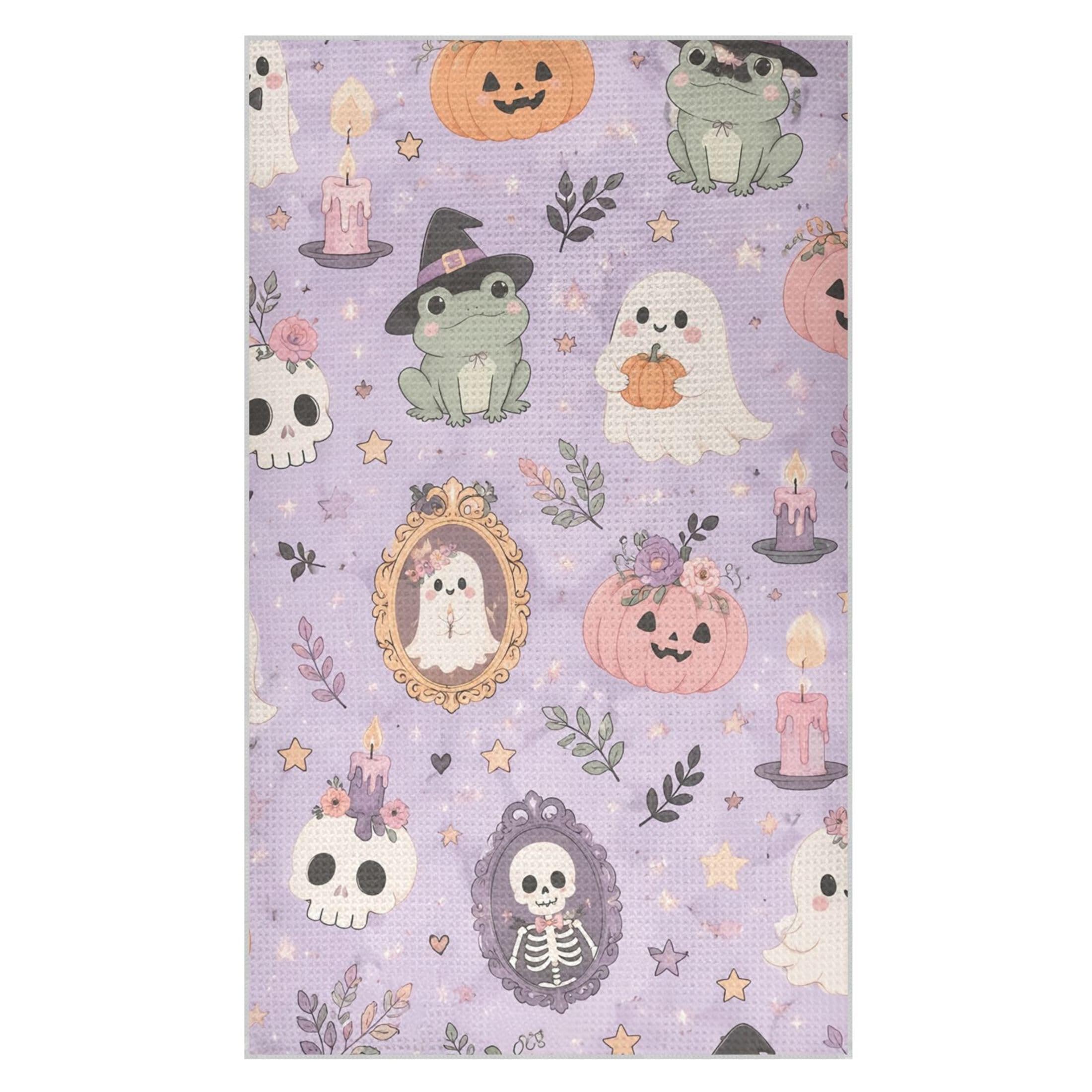 Kutsu Ghosts Skulls Frogs Waffle Weave Kitchen Towels Absorbent Quick Drying Dish Towels for Kitchen, Decorative Tea Towel, 18x30 in