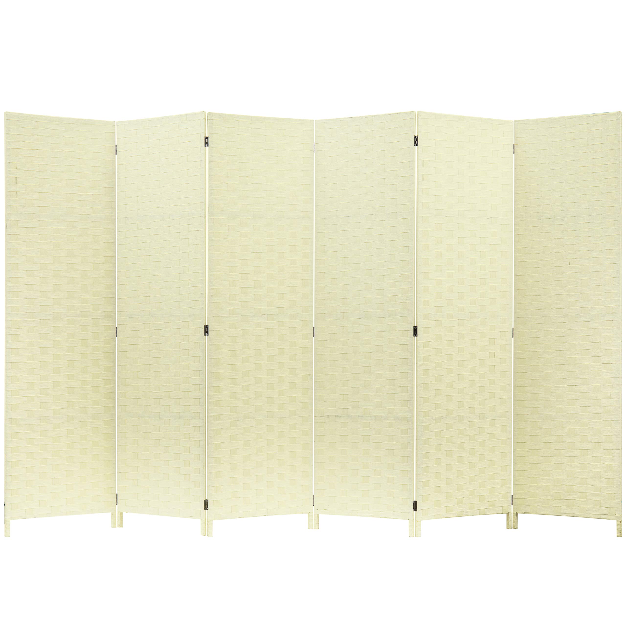 MyGift 6-Panel Shabby Chic White Woven Seagrass Room Divider