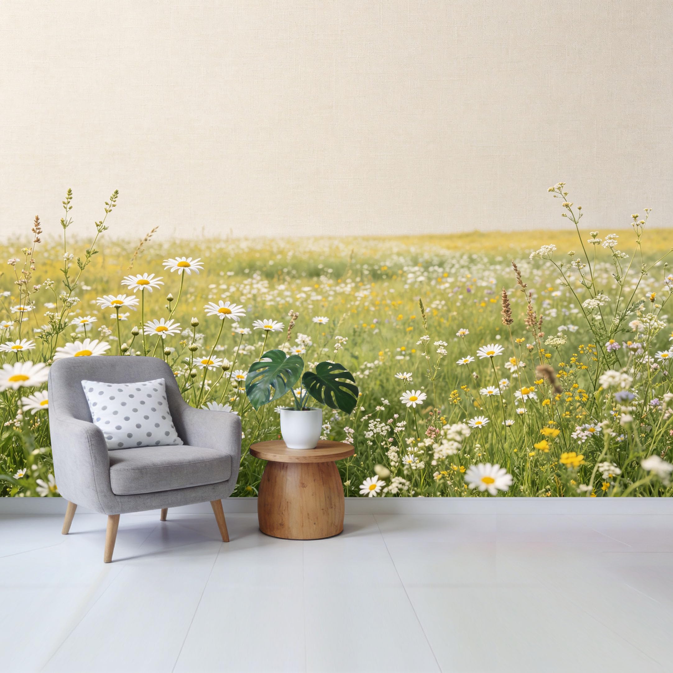 Qzlithotic Yq2605250945 Custom Size Wall Mural Wildflower Meadow Daisy Field Botanical Nature Landscape Selfadhesive Wall Fabric Removable Wallpaper For Home Office Decor