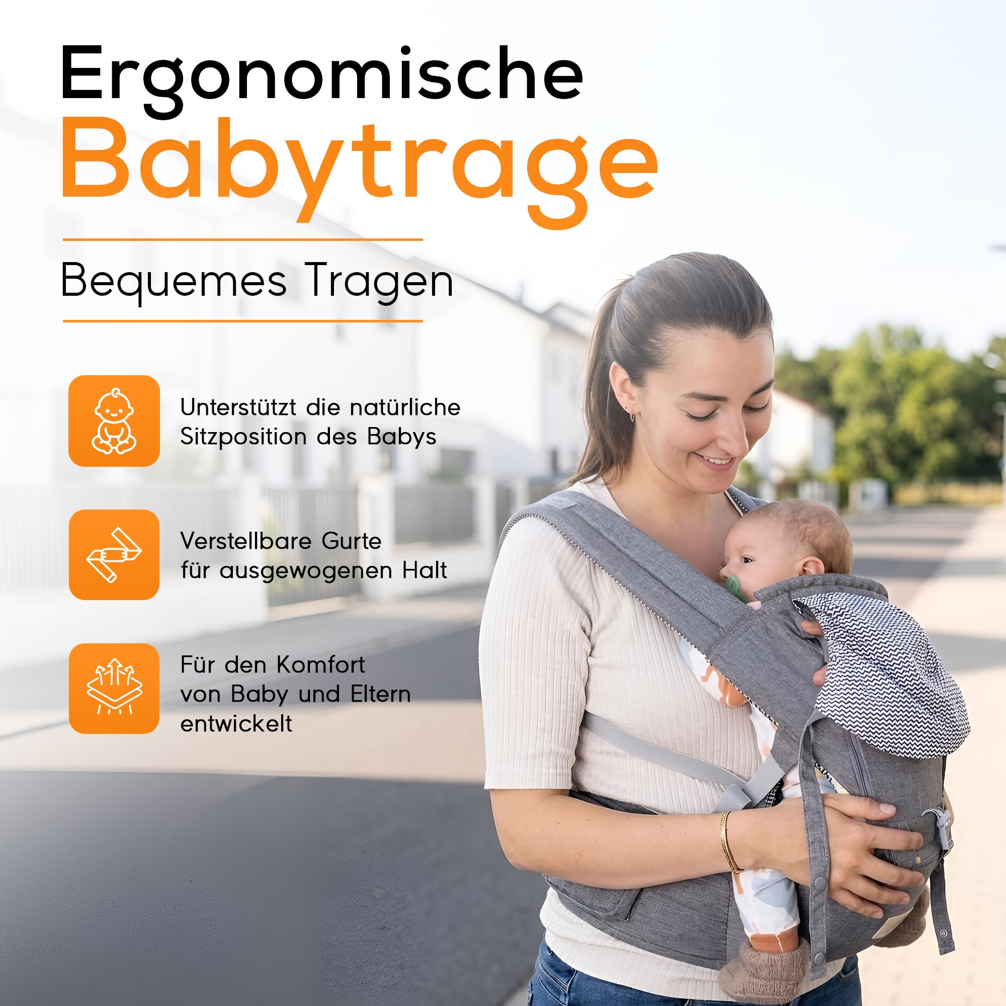 GREJO Portabebés ergonómico – Portabebés ajustable desde el nacimiento hasta el niño – 3 posiciones de transporte – Forro interior de algodón transpirable – Protege la espalda y es seguro