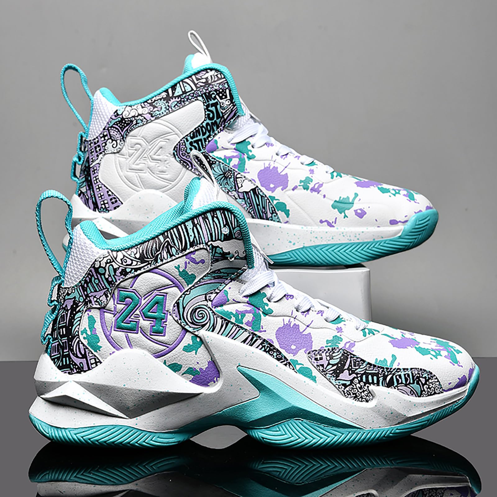 Herren Basketballschuhe leichte atmungsaktive High Top Turnschuhe Damen Laufen Anti-Rutsch Mode Graffiti Training Schuhe