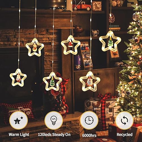 Miniatura 3 de Guirnalda de luces de Navidad 120 luces LED colgantes con juguete de adorno de Navidad de Papá Noel brazo alimentado por USB luces blancas de