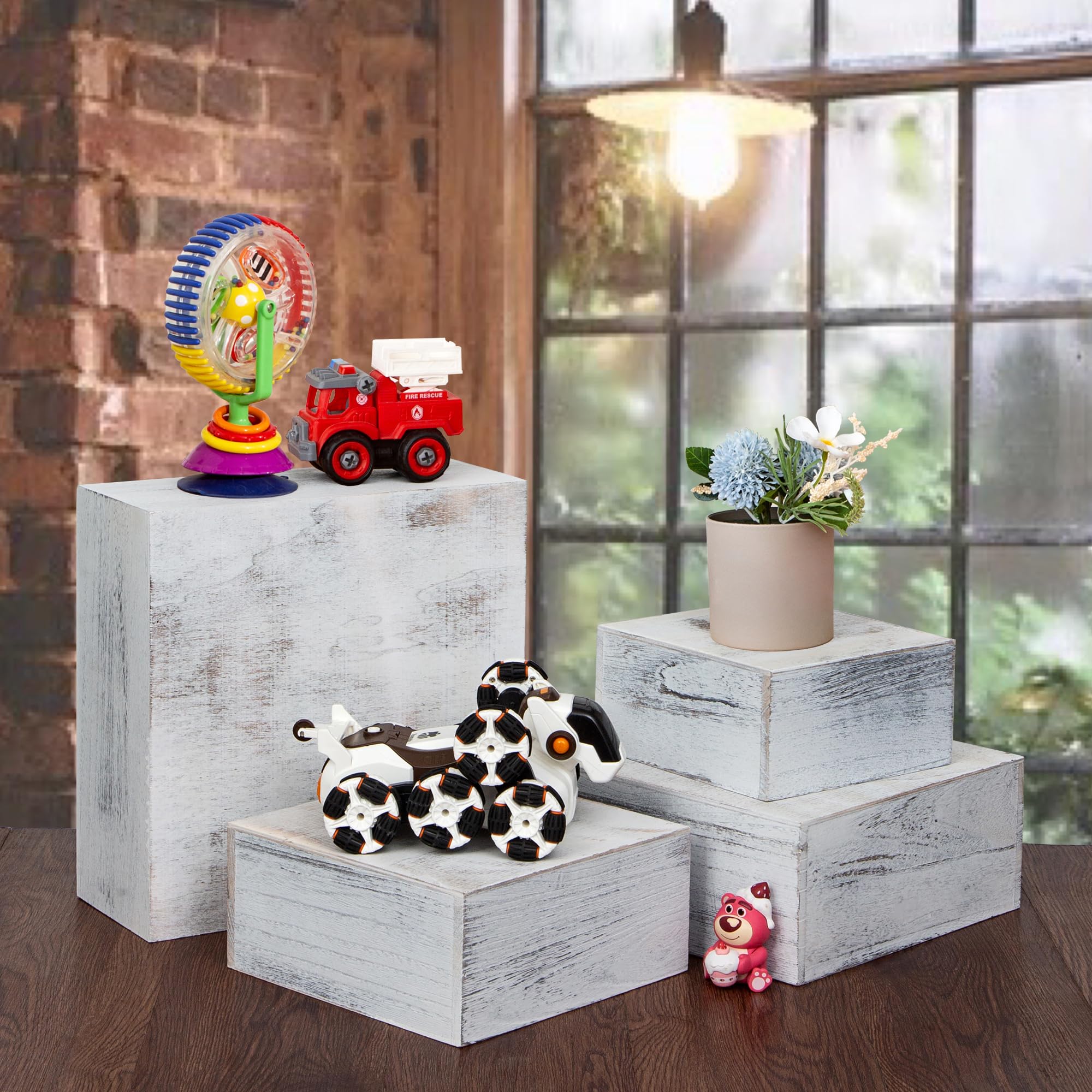 WEASATRY 4 Pieces Wooden Cake Stands,Antique White Cupcake Stands for Display,12 inches Square Wooden crates,Wood Display risers for Wedding,Birthday Party,Christmas,etc. (Antique White)