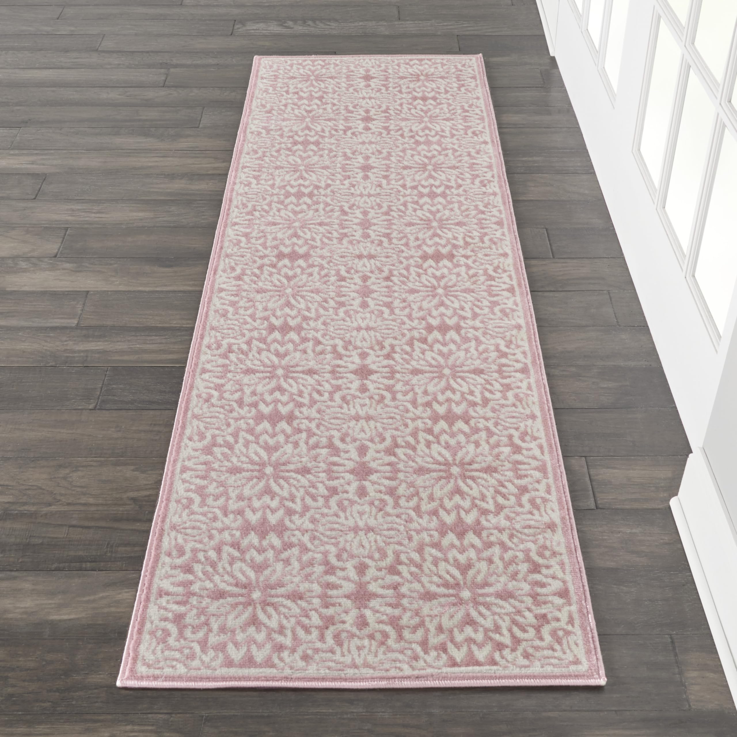 Nourison Home Jubilant Ivory Pink 2' x 6' Area Rug - Easy Clean, Non Shedding, Bed Room, Living Room, Dining Room, Kitchen (6' Runner)