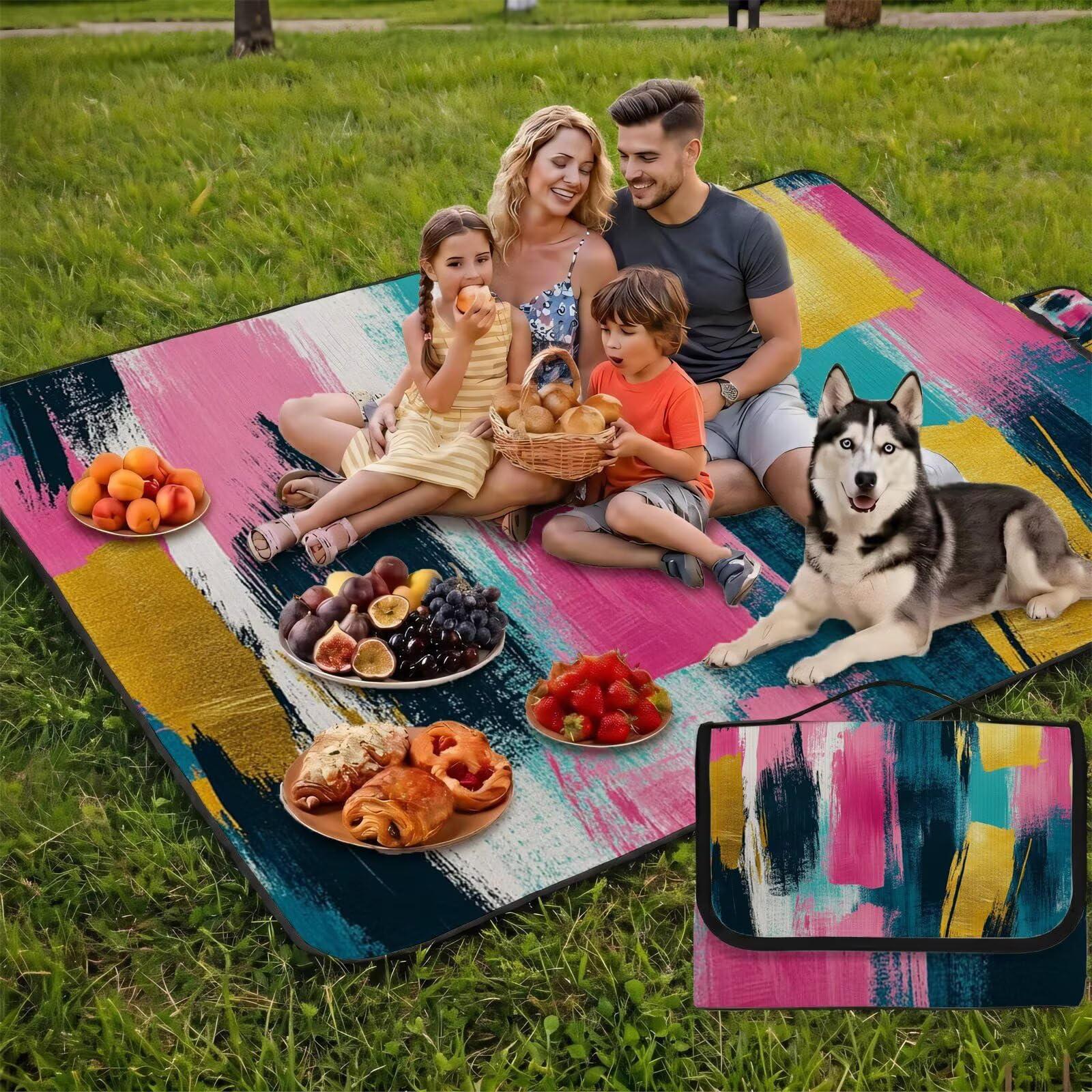 Couverture Pique Nique Grande 200x300cm,Outdoor Couverture Imperméable,Pliable Tapis de Plage Dos en PVC Anti-Sable,Picnic Blanket pour Camping Accessoires,Jardin,Parc,Famille - Coloré,abstrait UZ-792
