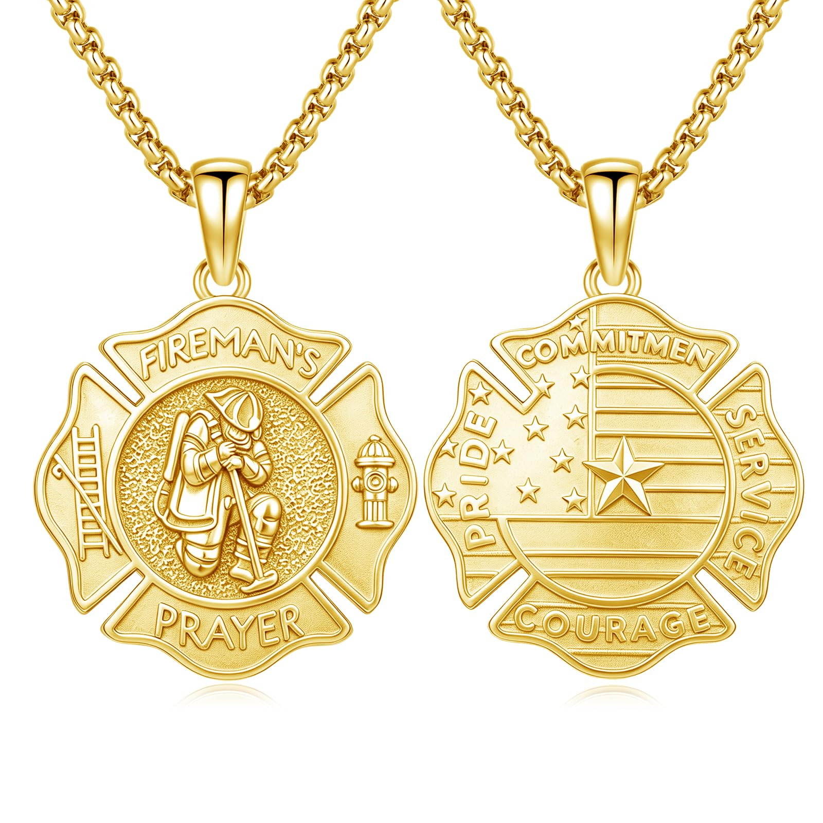 Silver/14K Gold Patron Saint Medal Amulet Necklace for Men Women