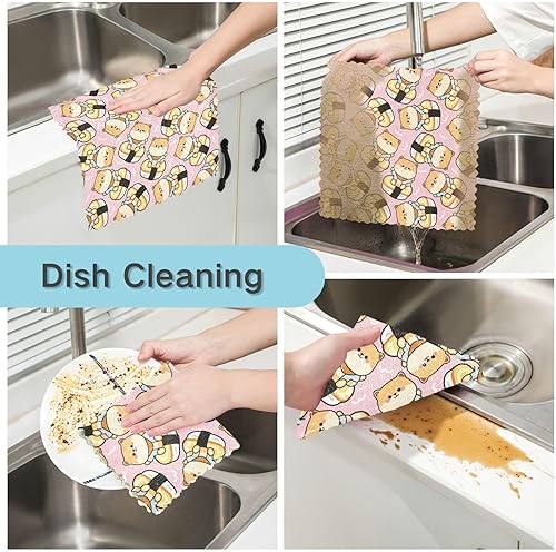 Miniatura 2 de linqin Shiba Inu - Toallas de cocina de algodón con estampado de sushi de microfibra, absorbentes, paquete de 6 toallas de cocina reutilizables para
