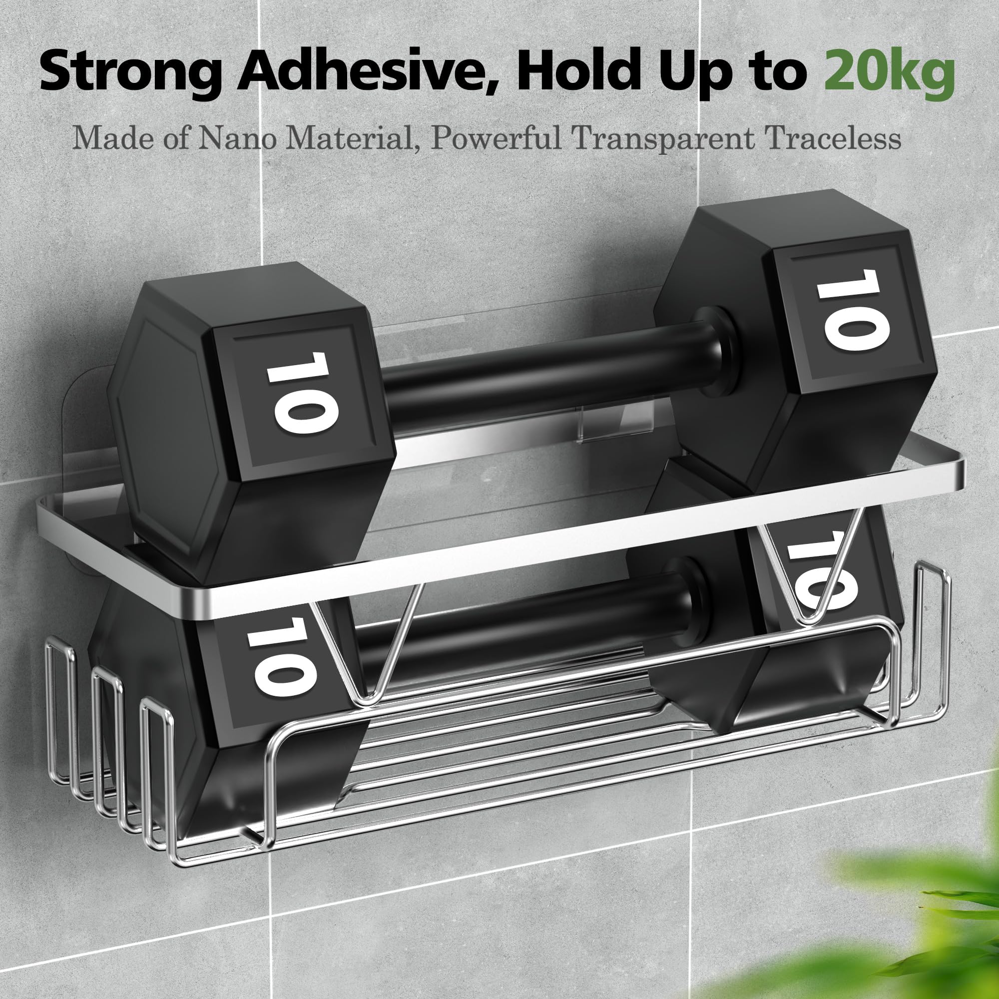 Kegii Shower Caddy - Adhesive Bathroom Caddy, 4 Piece Shower Shelf with Toothbrush Holder & Soap Holder Stainless Steel