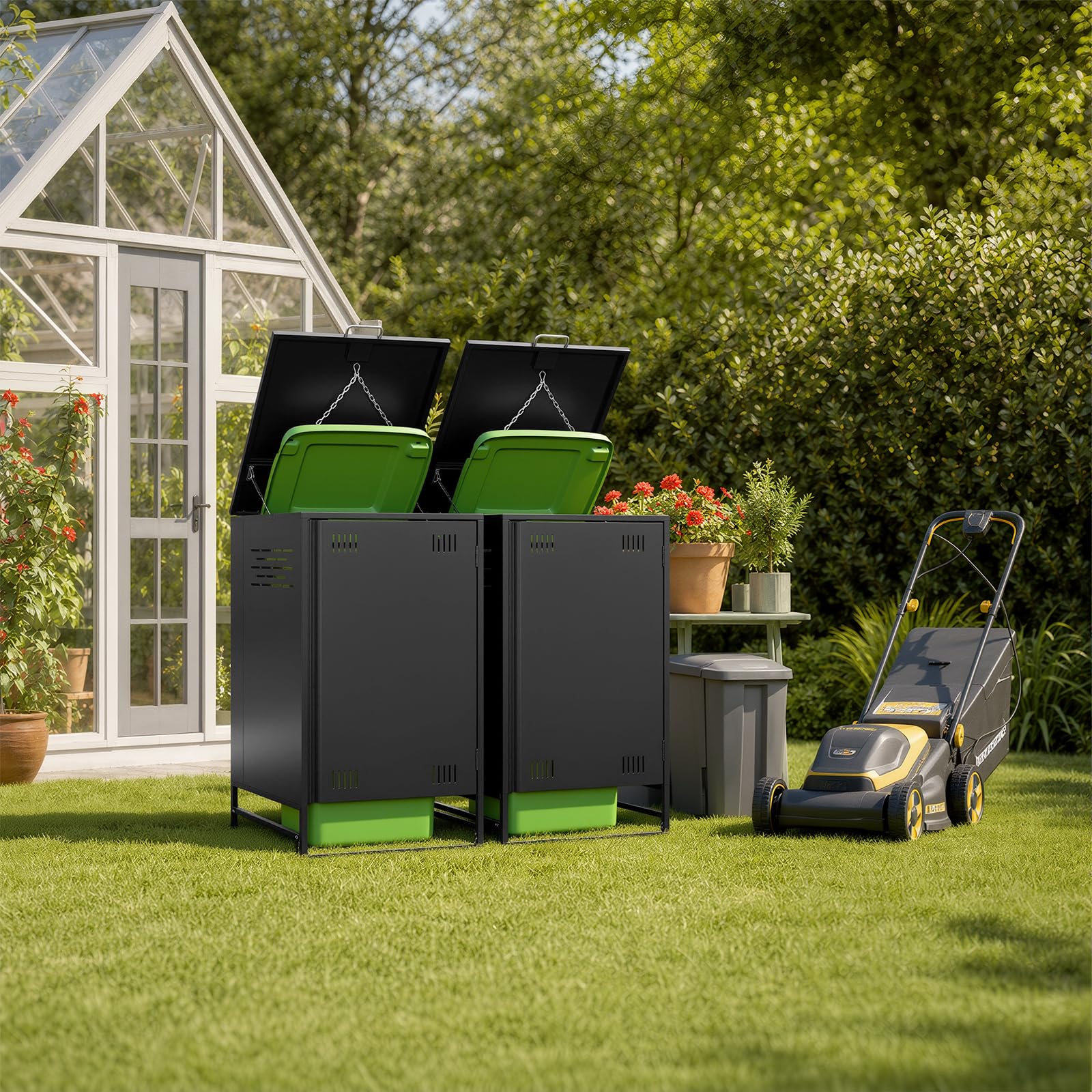 Mülltonnenbox Mülltonnenhaus Müllbox Mülltonnenverkleidung | 60 bis 240 Liter Tonnen Stahl 80Tx69Bx116H cm Schwarz