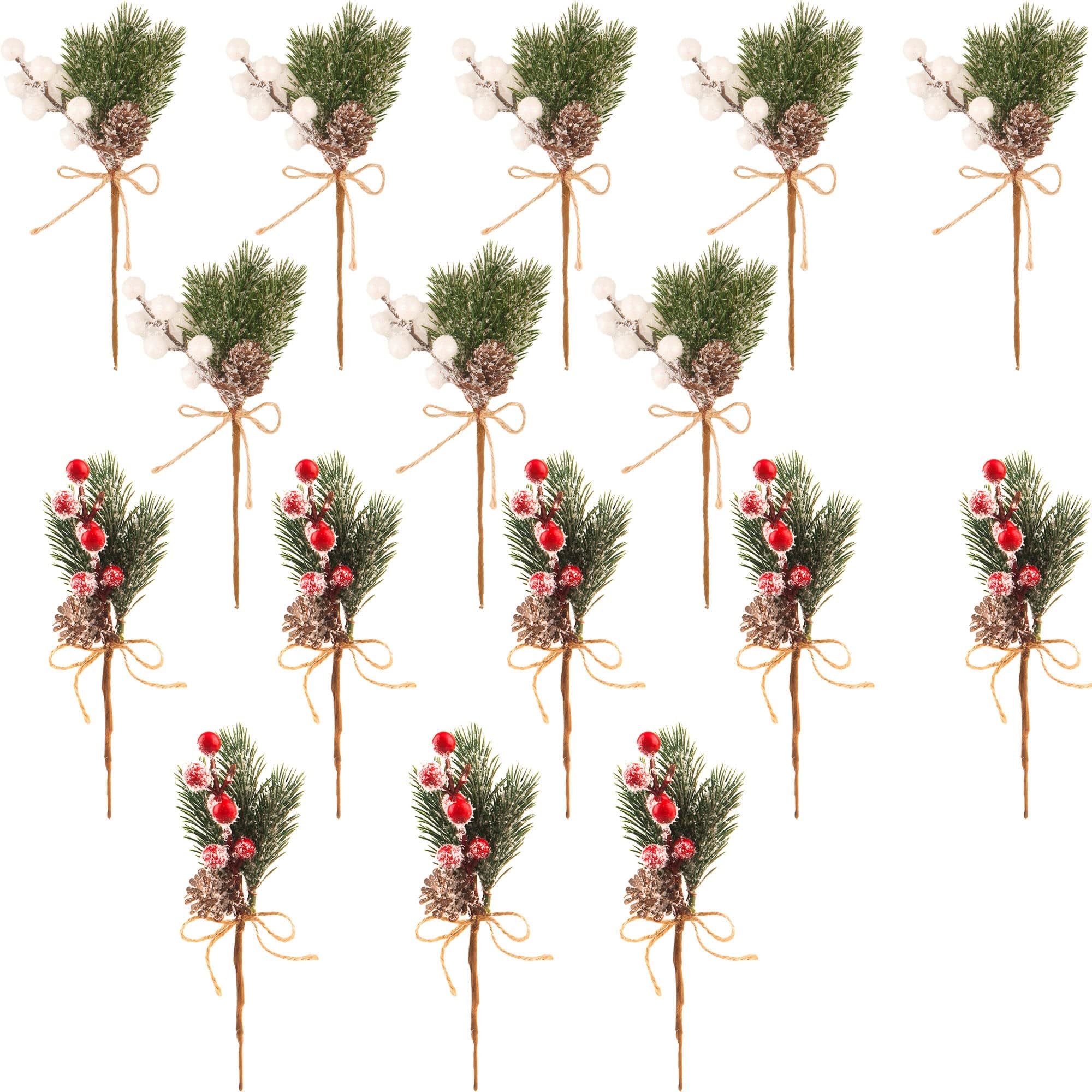 Haconba 16 Pack Christmas Berries Pine Cones Artificial Holly Pine Branches Picks Stems for Xmas Trees Decoration Garland Wreath Craft Winter Holiday Home Decor