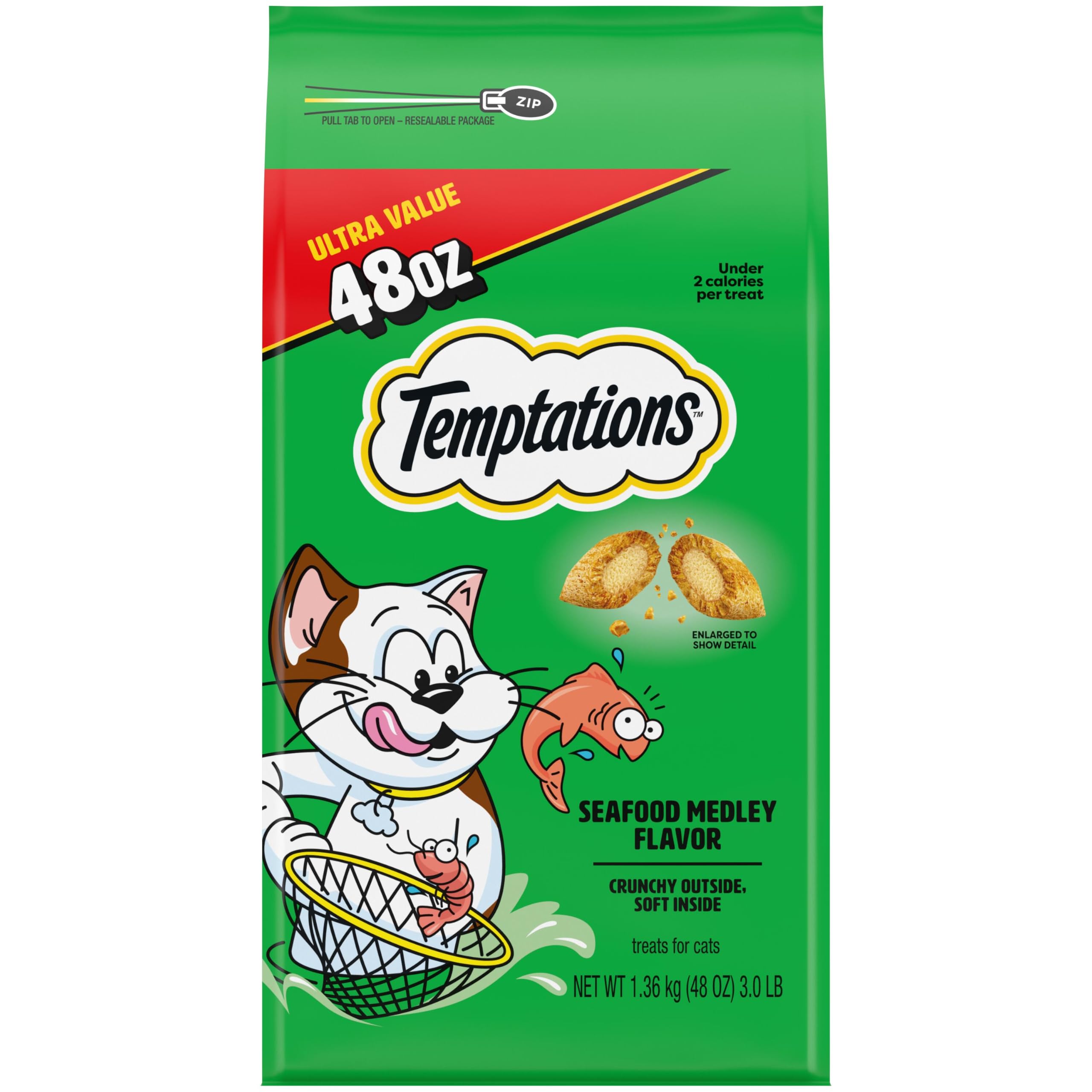 Temptations Classic Crunchy and Soft Cat Treats, Seafood Medley, 48 oz