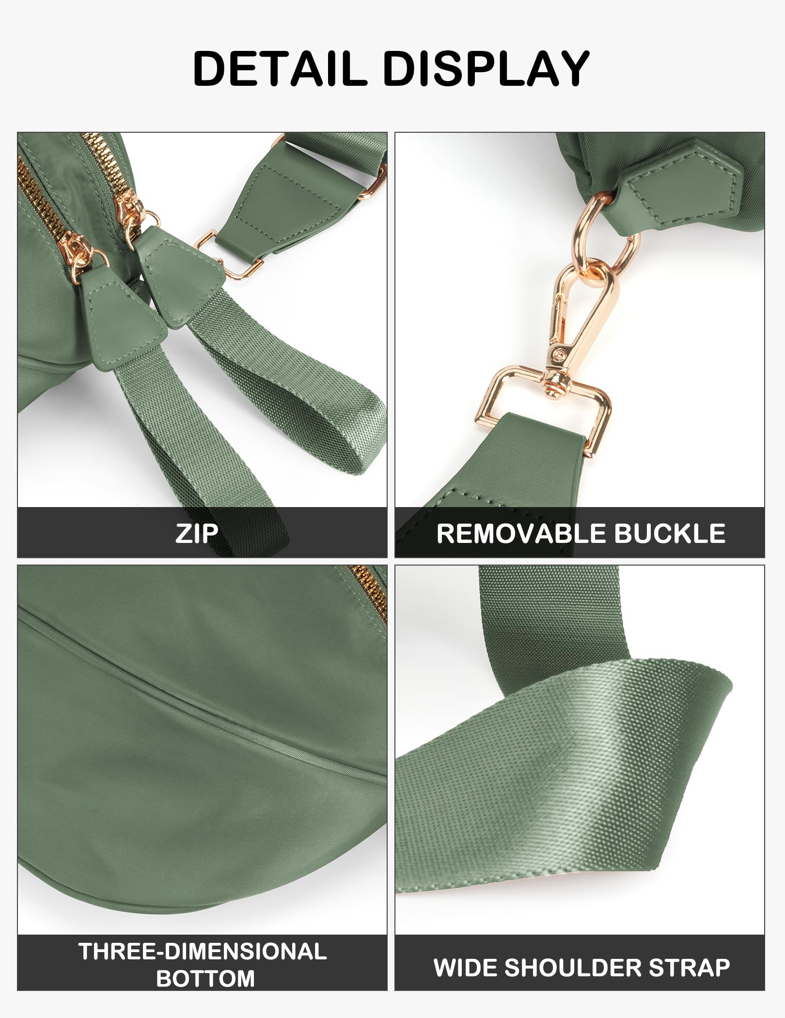 FEIBOON Spacious Nylon Crossbody Bag Bum Bag Handbags Wallets Purses Trendy Shoulder Bag for Women (green) view 6