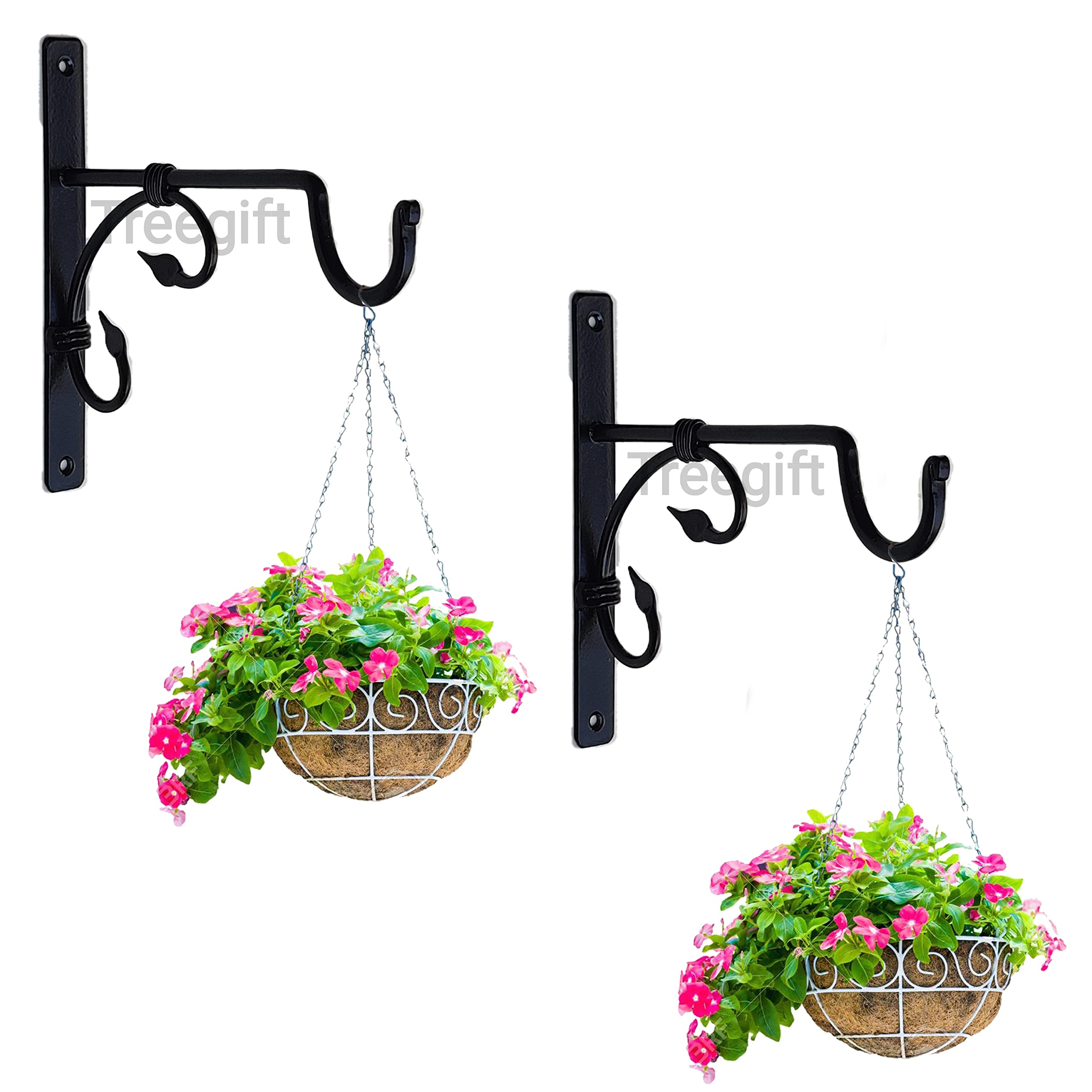 Wall Brackets Hooks Hangers Brackets for Hanging Planters,Plants,Flower Pots and Other Hanging Items with Black Colour. Size- 19" by 17" cm Set of 2-image-3