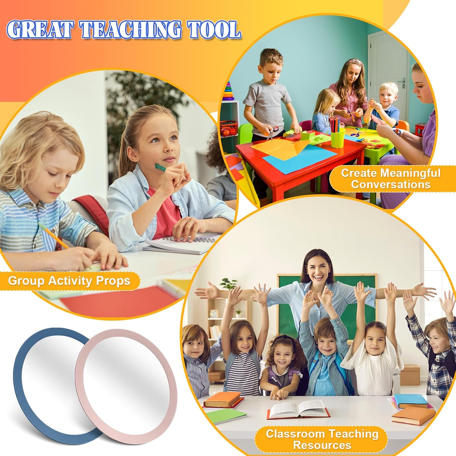 Dandat 10 Pcs 10 Pcs Small Mirrors for Kids Classroom, Haze Colors