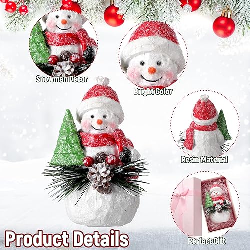 Miniatura 4 de 2 Pcs Snowman Figurines Christmas Decorations Winter Indoor Home Decor Christmas Snowman Figurines Table Decorations Cute Xmas Gifts Handmade Resin