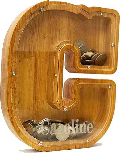 Miniatura 2 de Alcancía personalizada del alfabeto de madera, alcancía para niños y niñas, alcancía para monedas, se puede utilizar como regalo de Navidad y