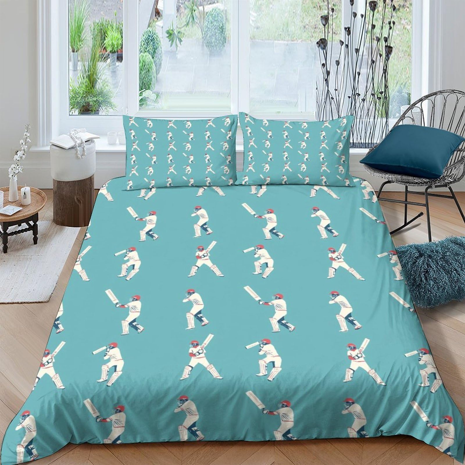 3D Washable Microfibre Cricket player action Quilt Cover Set All Season Bedding Set with Pillow Shams Stylized sport Bed Quilt Cover Easy Care Breathable Washable for Couples Single（135x200cm）