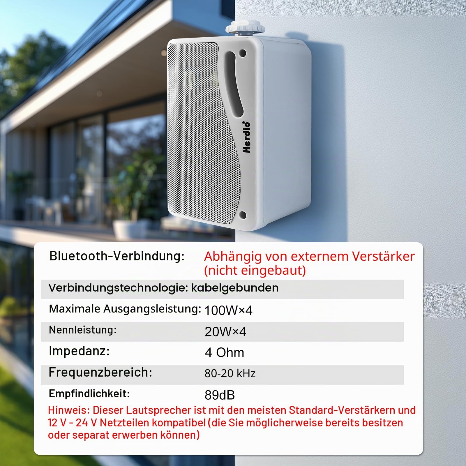 Herdio 3,5 Zoll passive Outdoor-Lautsprecher, kabelgebunden, wasserdicht, Wandmontage, Lautsprecher mit 400 W überlegenem Klang, Allwetter-Haltbarkeit, für Zuhause, Terrasse, Garten, Marine, Boot
