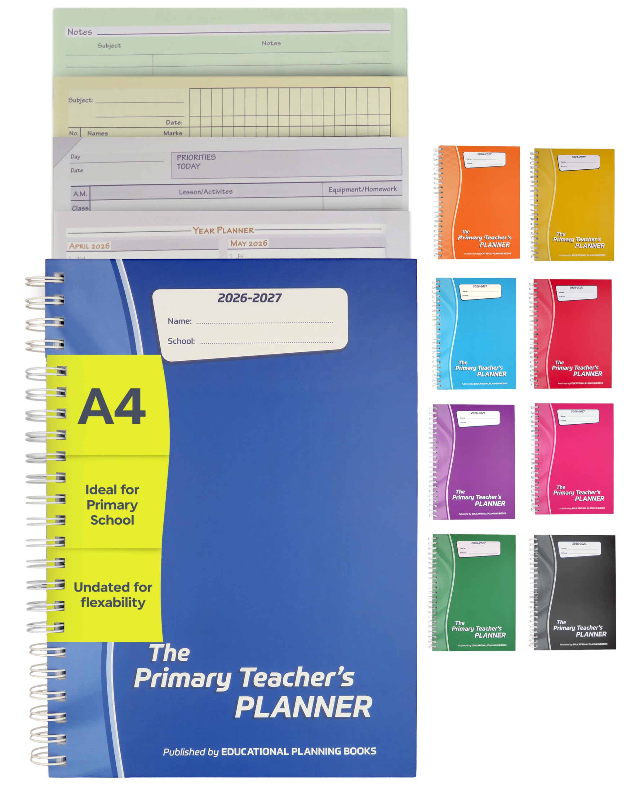 Educational Planning Books – The Primary Teachers Planner 2026-2027 – A4 – Undated Page-a-Day, Lesson, Term and Year Planning for Primary & Early Years Teachers – Hardback (PTP1-B)