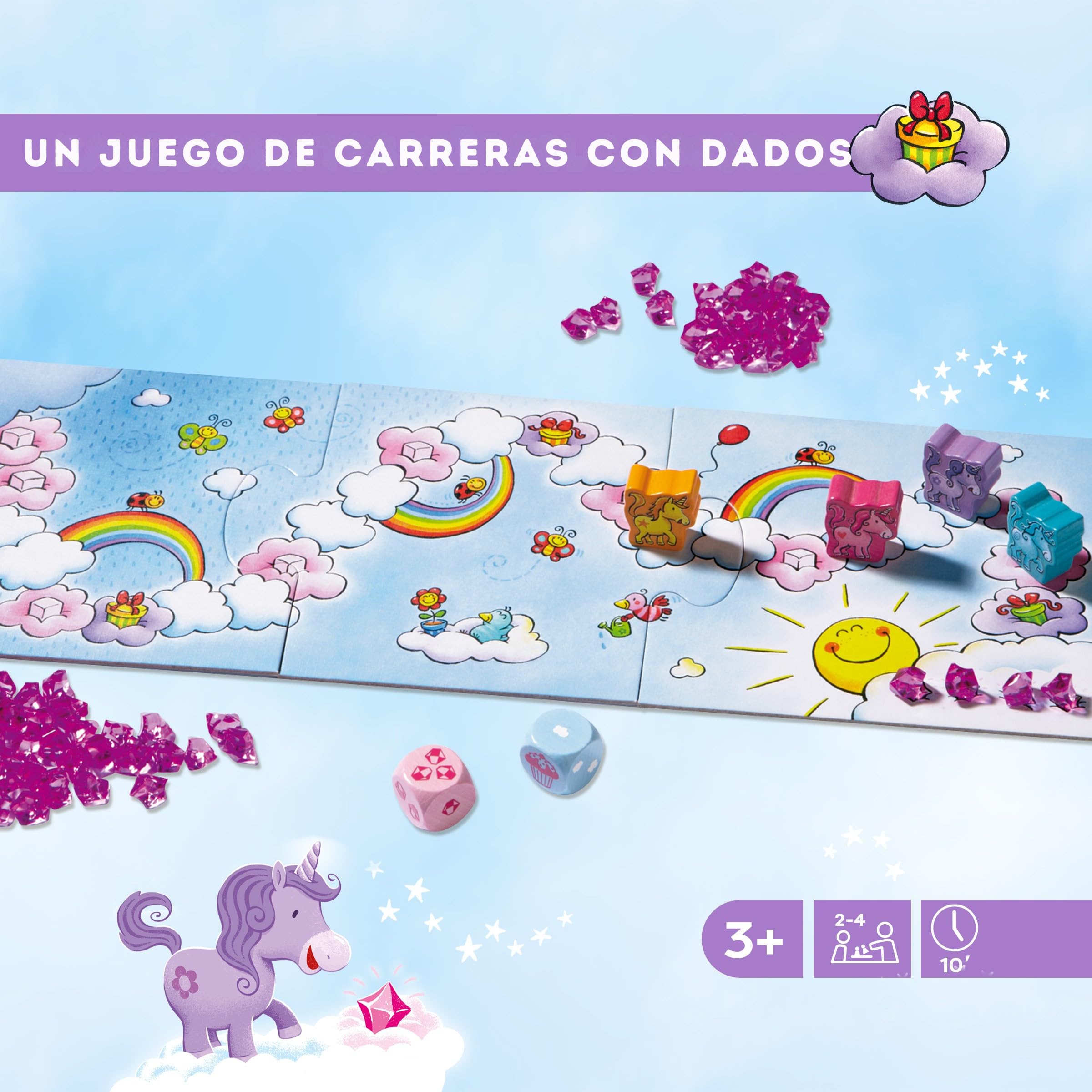 HABA 2012230005 - Unicornio Destello El Tesoro de Las Nubes, Juego Infantil de Mesa de acumulación. Más 3 años