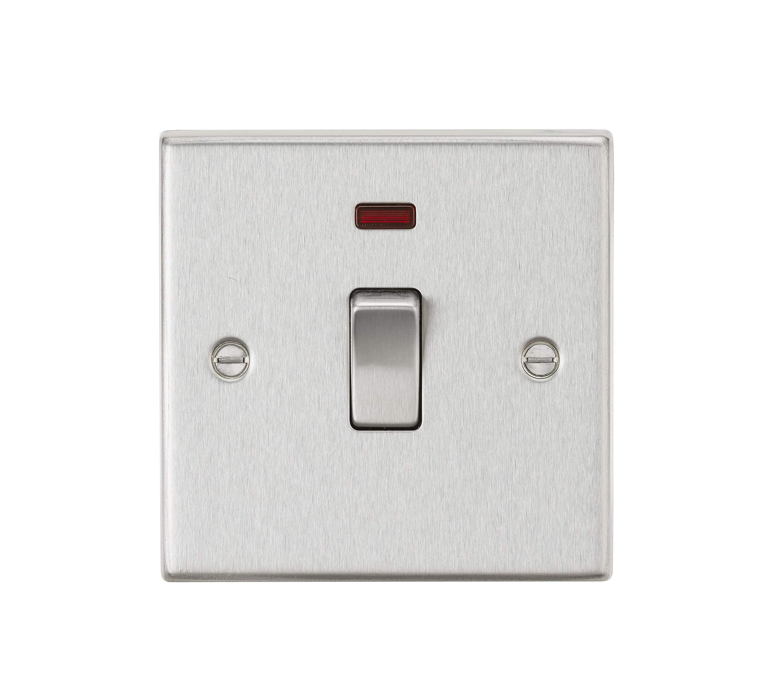 Knightsbridge Brushed Chrome 20A 1G Dp Switch With Neon - Square Edge