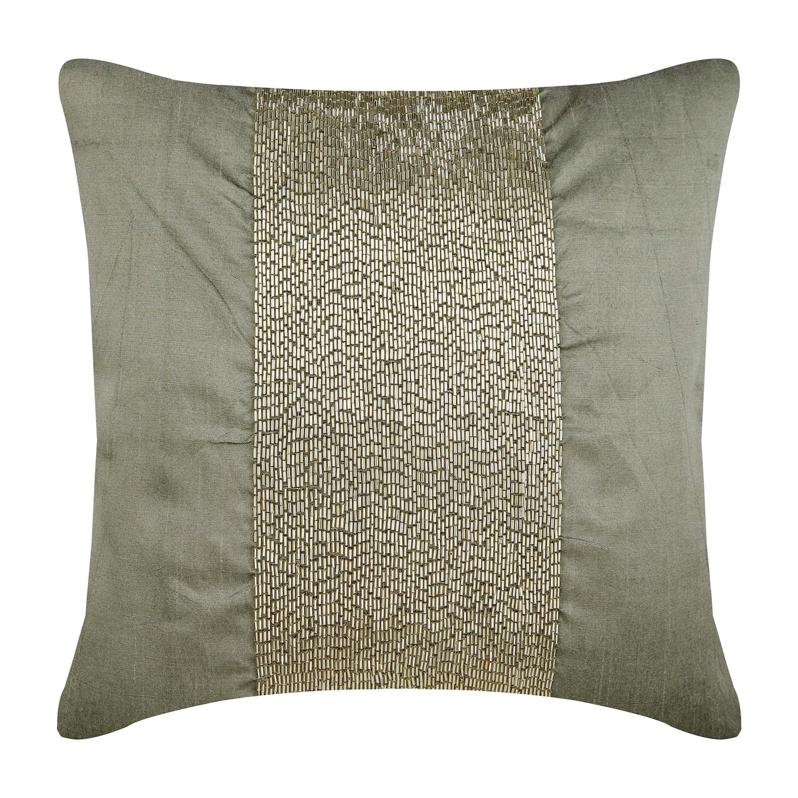 The HomeCentric Silver Cushion Cover, Metallic Beads Centered 50x50 cm (20x20 inch) Cushion Cover Decorative, Solid Contemporary Cushion Cover, Silk Cushion Cover, Solid Color - Silver Center โ image 1