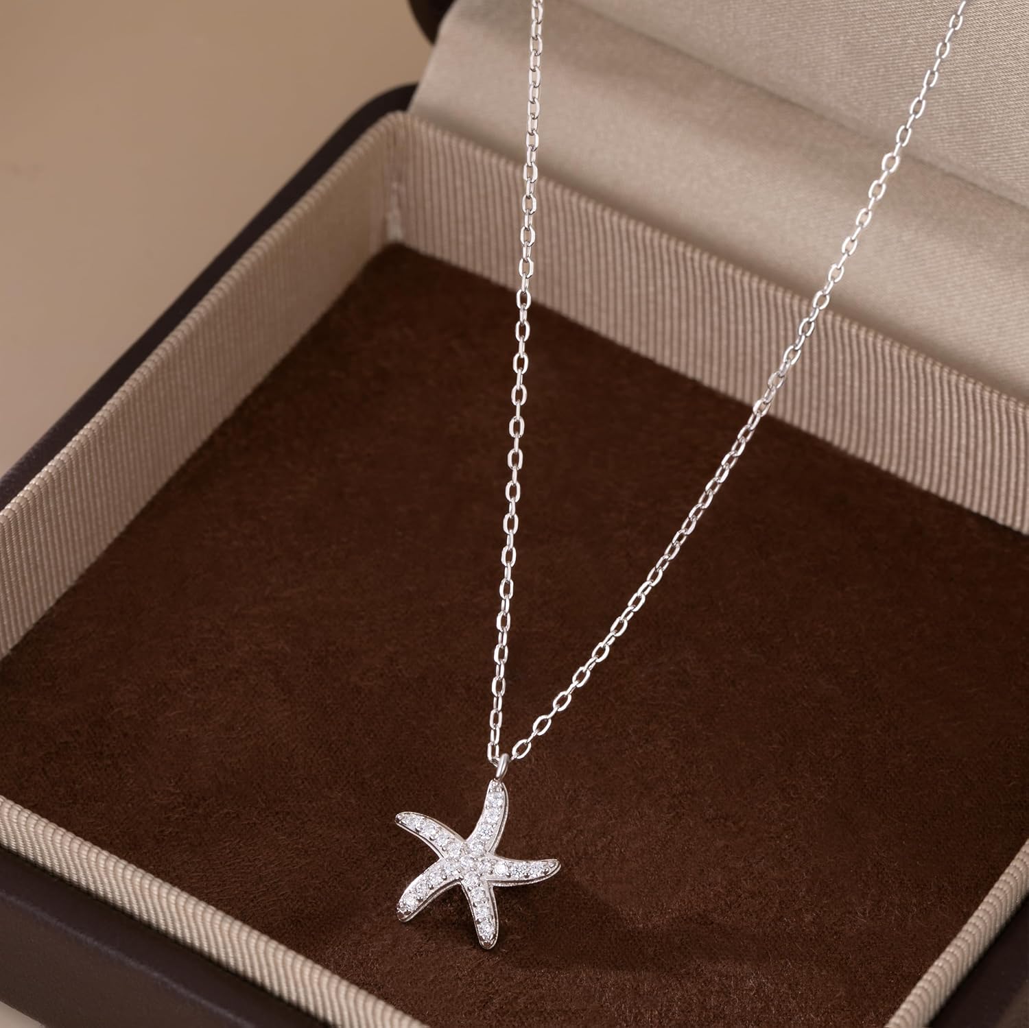 SLUYNZ 925 Sterling Silver Beach Starfish Choker Necklace for Women Teens CZ Starfish Pendant Necklace Chain - Image 5
