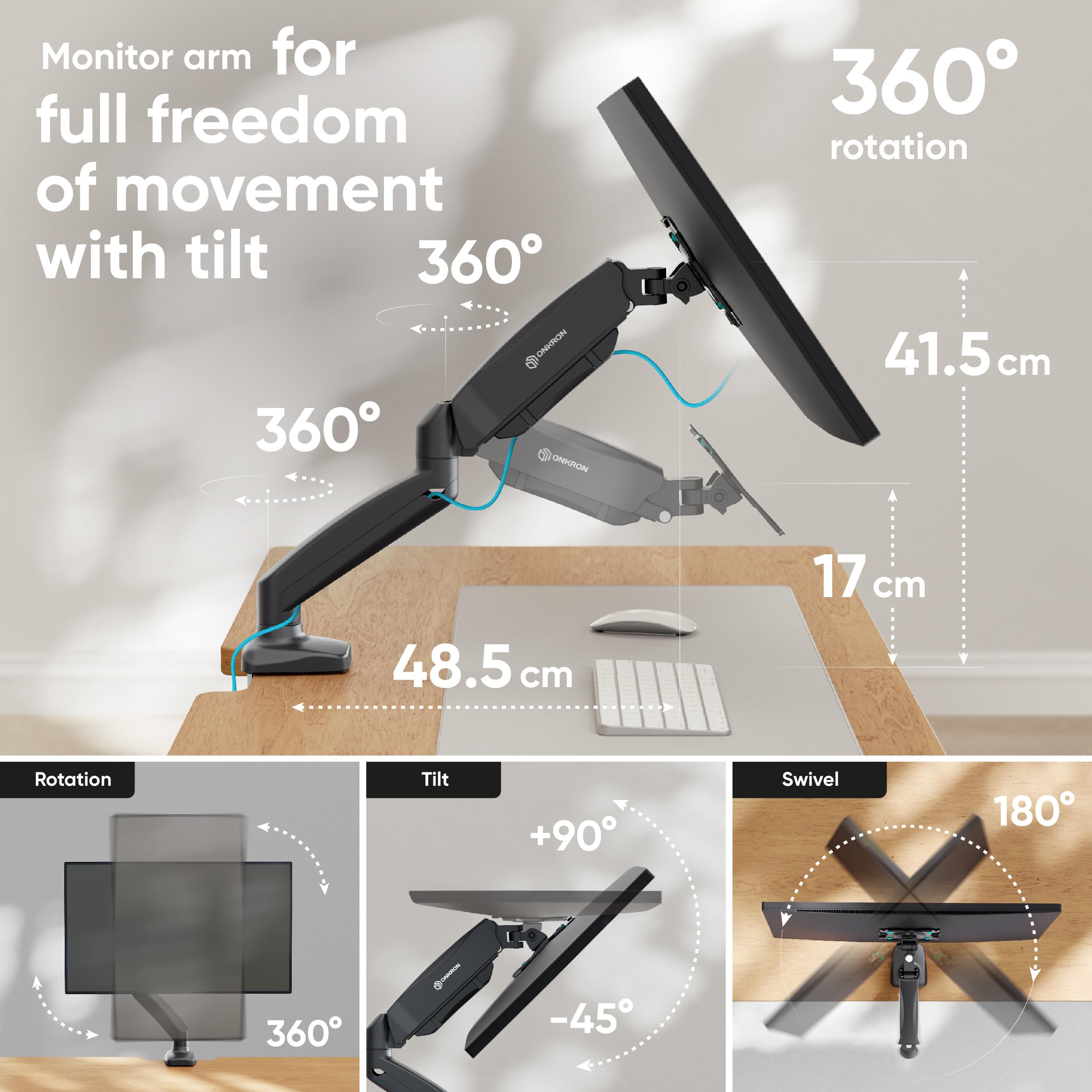 ONKRON Monitorbeugel voor 13-32 inch schermen tot 9 kg