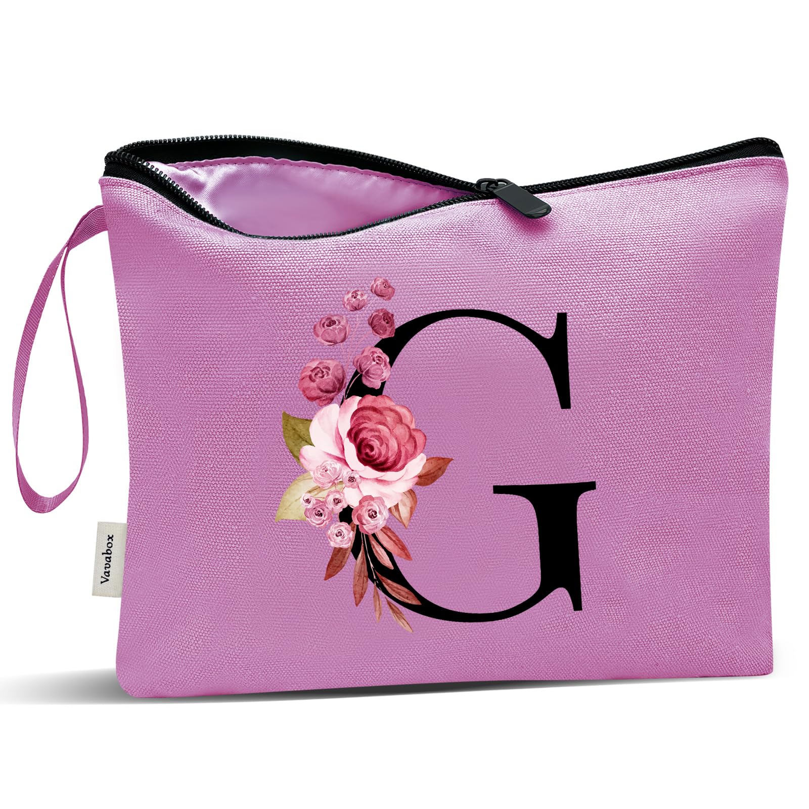 Vavabox A-Z Personalized Makeup Bag, Birthday Gifts for Women Mom, Gifts for Best Friend, Bride Bridesmaid Cosmetic bag (G, 07-Purple)
