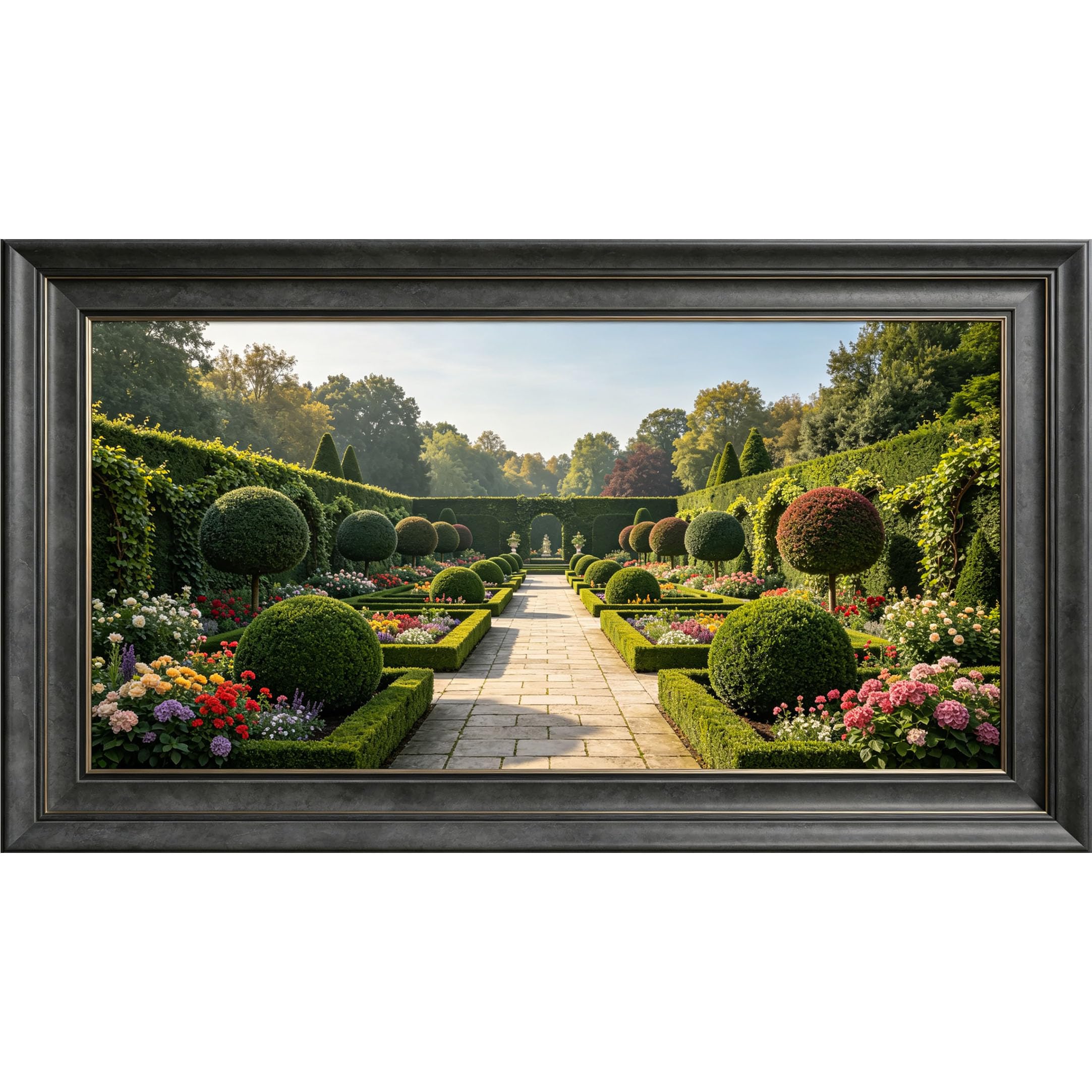 QZLITHOTIC 50x90cm3D Framed Wall Art， Botanical Garden Landscape Pathway Self‑Adhesive Mural， Water‑Activated Peel & Stick Fabric Decor Wall Decal for Bedroom Living Room