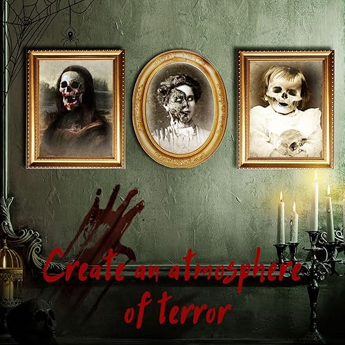 Miniatura 10 de Tuanse Decoraciones de Halloween para interiores 3D con imágenes cambiantes de rostro, retratos aterradores, portarretratos espeluznantes de