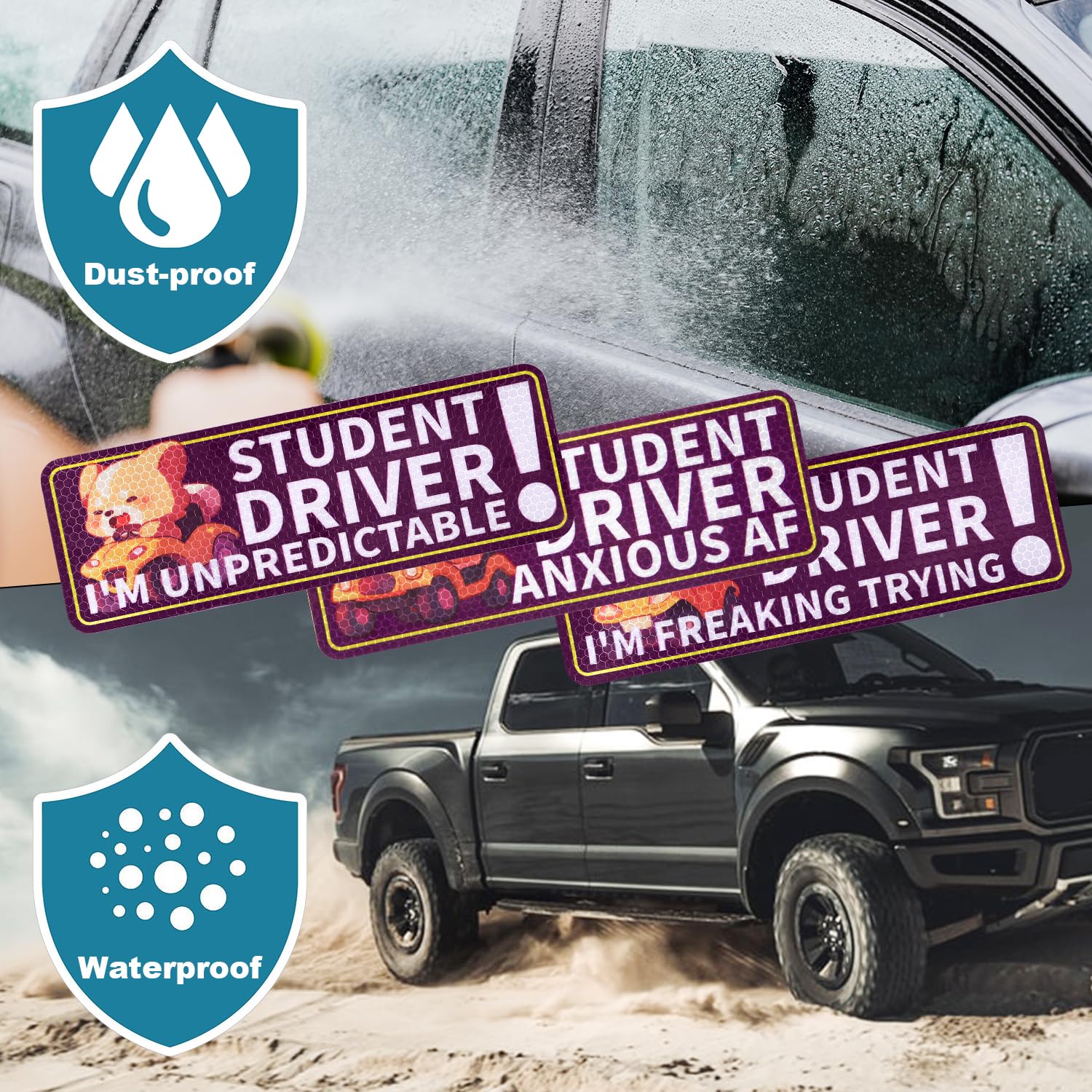 Adesivi Magnetici Riflettenti Per Auto - Rosa E Bianco 25x9 Cm Per Studenti Guida