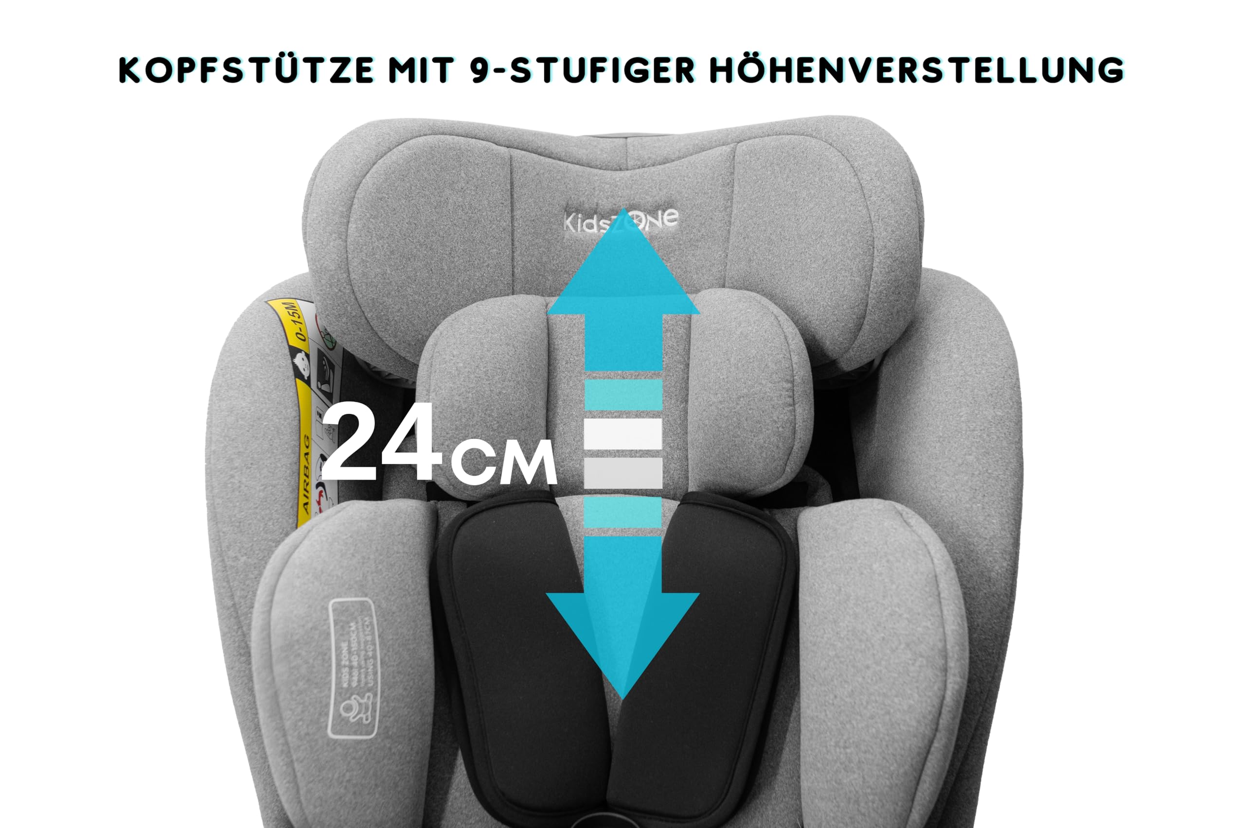 KidsZone Kindersitz ab 1 Jahr 0-36 kg - Reboarder 360 Drehbar mit Isofix | Kinderautositz i-Size 40-150 cm, 5-Punkt-Gurt, Rückenlehne 5-fach Neigbar, Kopfstütze bis 24 cm Höhenverstellbar