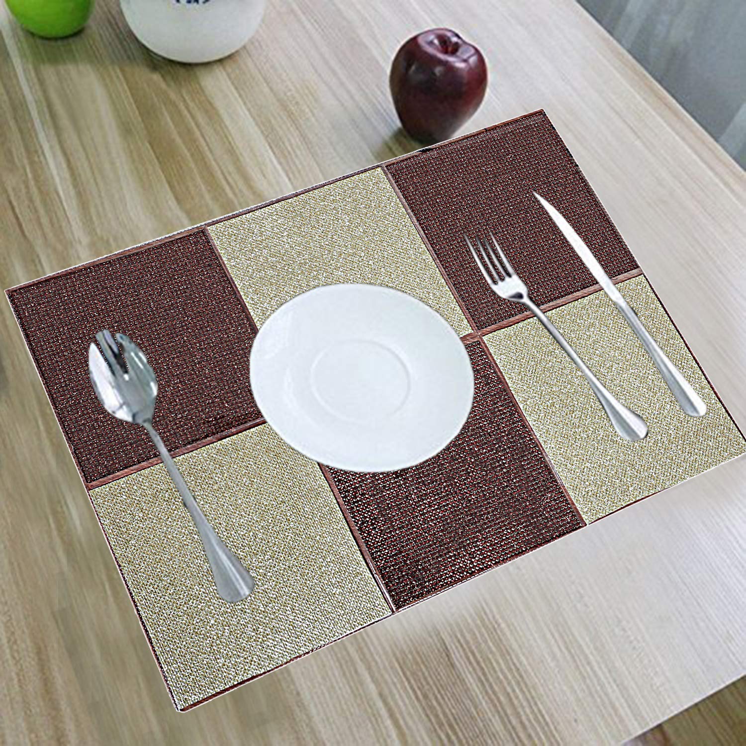 Kuber Industries Tovaglietta all'americana laminata in PVC, 6 pezzi, marrone
