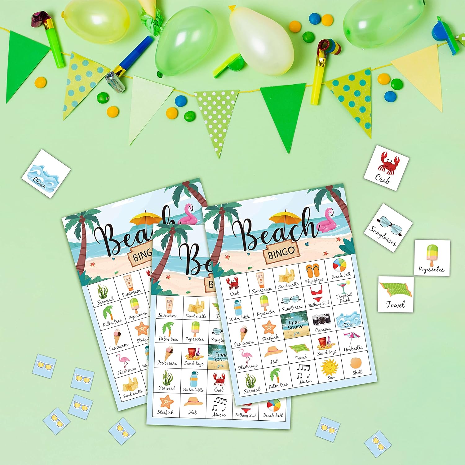 Beach Bingo Game, Tropical Summer Themed Party Games with 24 Players, Hawaiian Supplies Activities, Luau Aloha Party Favors for Family Friends