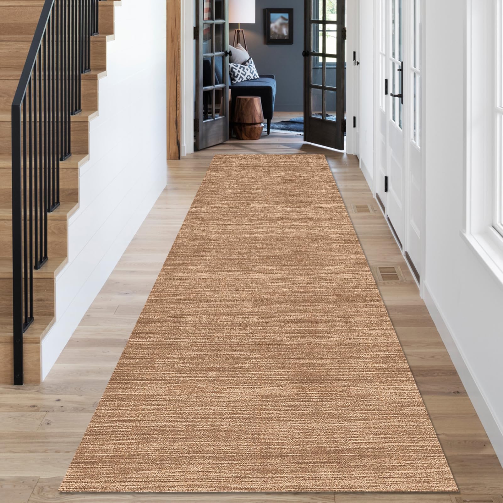 Alfombra pasillo lavable estrecha de 80 x 140 cm marrón para cocina salón y dormitorio