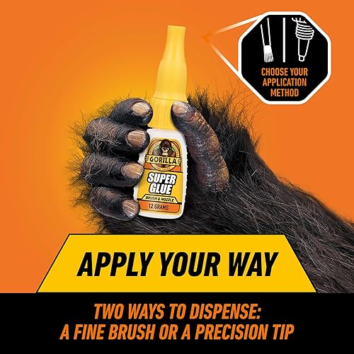 Gorilla Super Glue with Brush & Nozzle Applicator, Clear Glue, 12 Gram (Pack of 1) - All Purpose and Fast Setting for Projects and Repairs(1 - Pack)