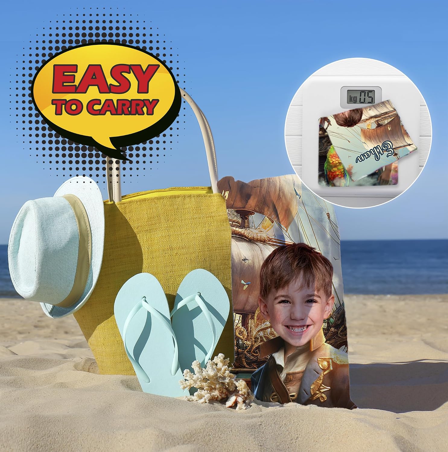 Kids Beach Towels, Pirate Captain Pool Towel, Gifts for Boys 6-8, Photo Gifts Using My Own Photos, Funny Beach Towel 30 x 60, Personalized Towels with Names Face, Gifts for Son Nephew Grandson KC11