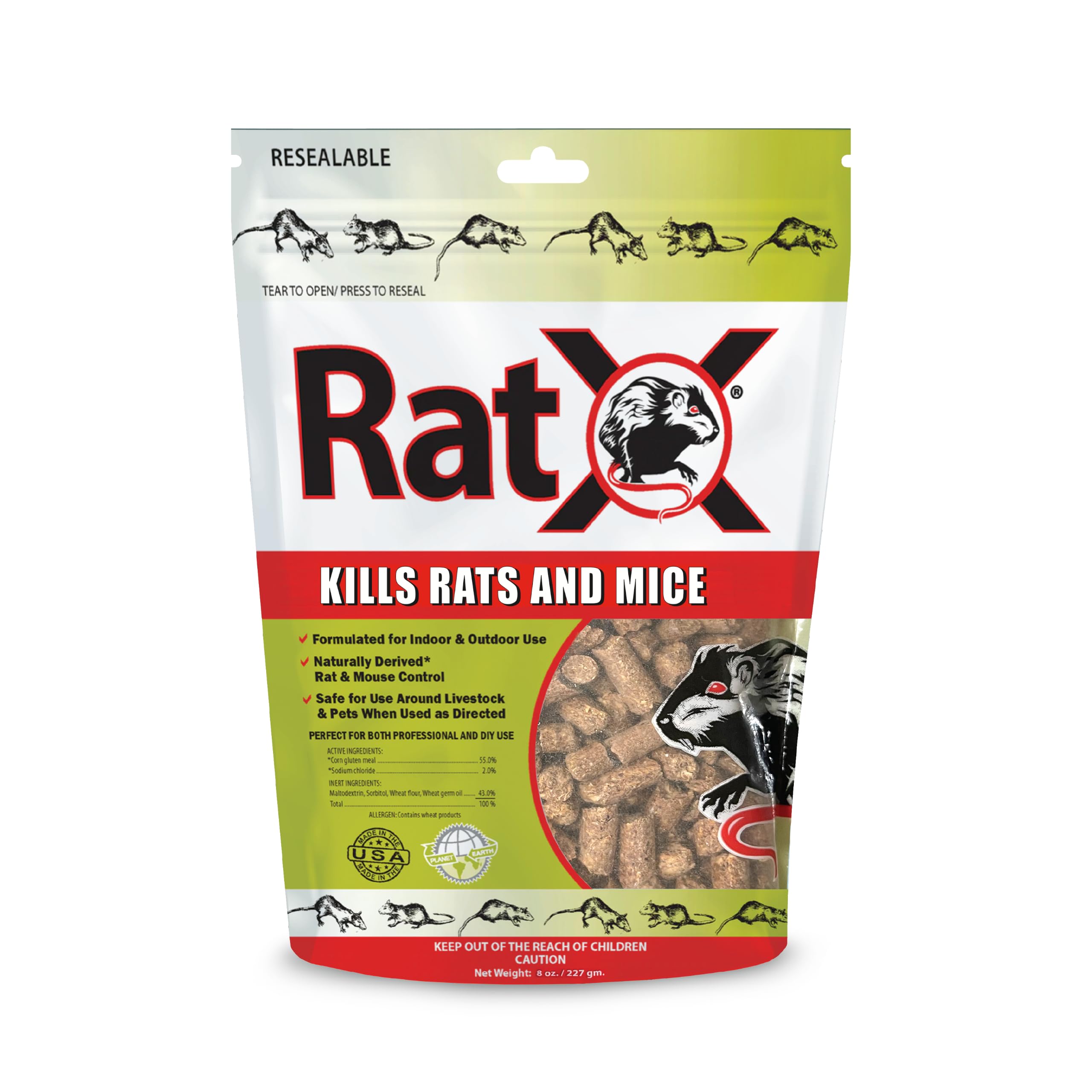 EcoClear Products 620100 RatX All-Natural Non-Toxic Humane Rat and Mouse Killer Pellets, 8 oz. Bag