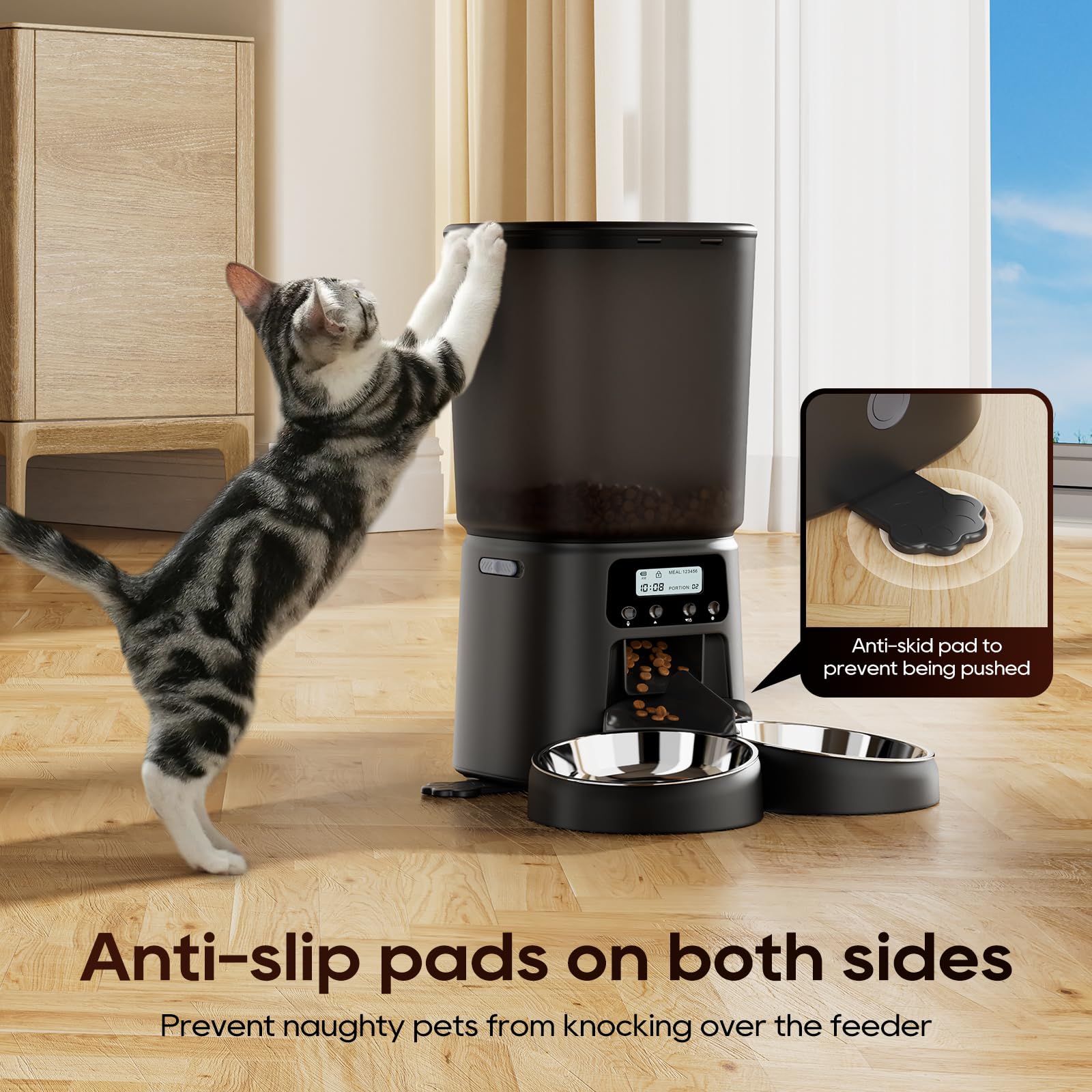 Petrice Automatic Cat Feeder for 2 Cats, 6L/25 Cups Cat Food Dispenser Programmable 30 Portions 6 Meals per Day, Timed Pet Feeder for Kitty Small Dogs with 10S Voice Record, Easy Setup, Black - image 7