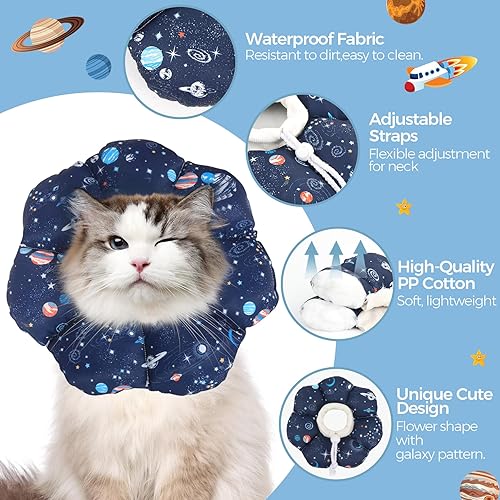 Miniatura 4 de ComSaf Collar de cono para gato, suave, protector ajustable para dejar de lamer después de la cirugía, cómodo y ligero collar isabelino para gato