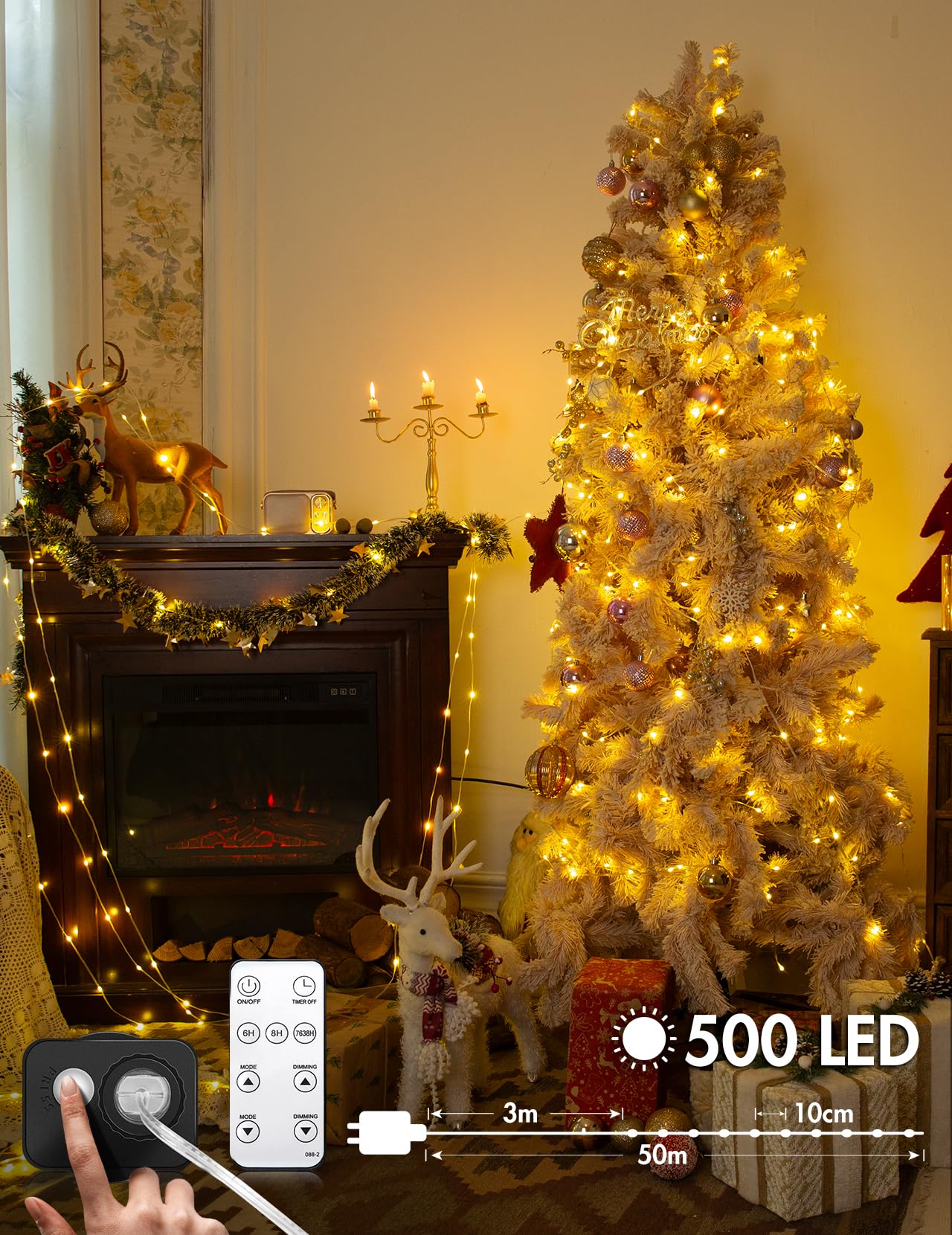 Guirnaldas Luces Exterior 50M, 500 LED Cadena de Luces, Luces Exterior con 8 Modos, Impermeables Luces LED Exterior, Decoración para Navidad, Fiesta, Boda, Patio, Jardín, Festival, etc