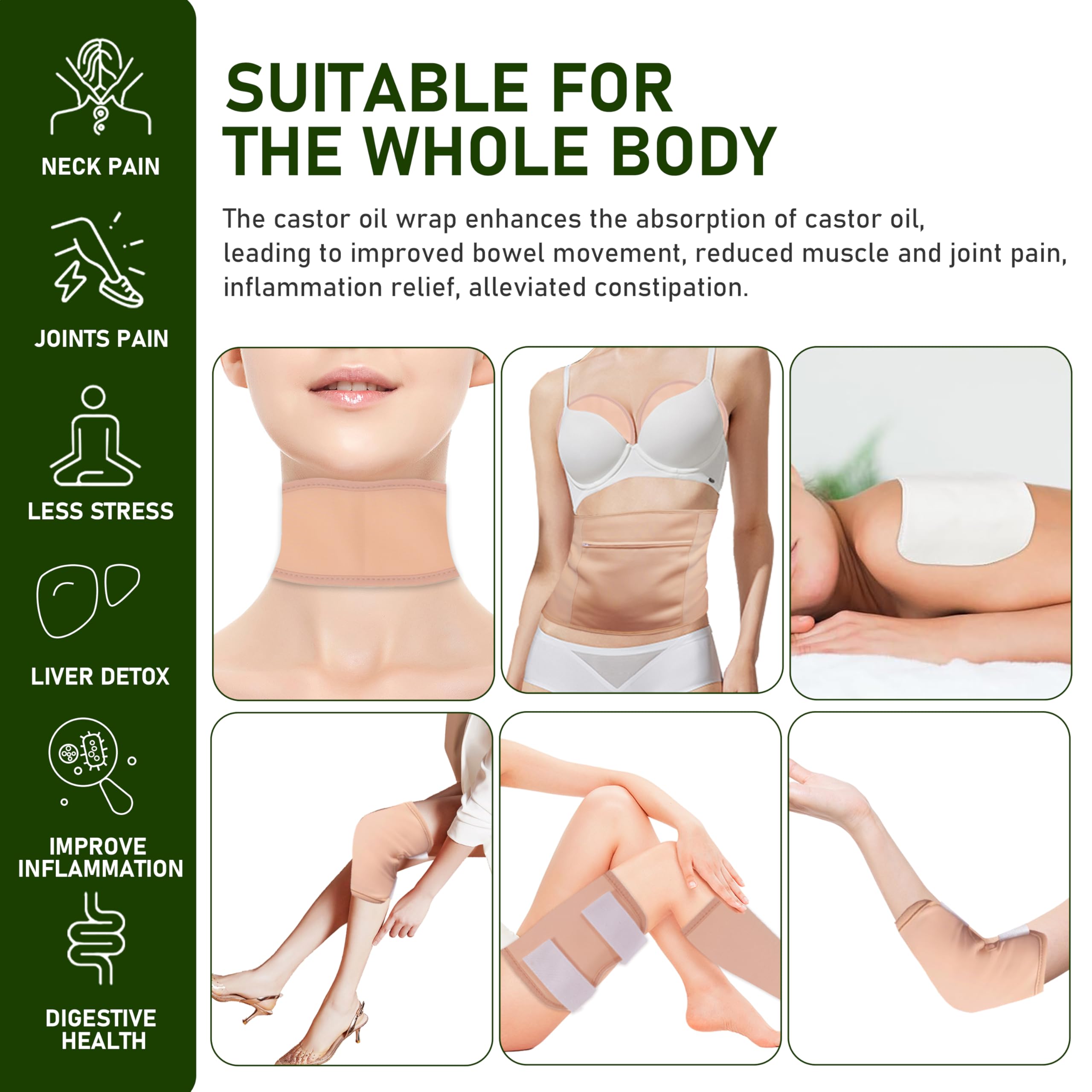 Castor Oil Pack Wrap for Liver Detox Castor Oil Packs with Adjustable Elastic Castor Oil Wrap Washable Anti Oil Castor Oil Pack Wrap Organic Cotton for Neck Waist Entire Body
